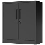 Black Heavy Duty Metal Storage Cabinet with Lock, 2-Door File Cabinet with 2 Adjustable Shelves for Home, Office, Garage (35.4'H)