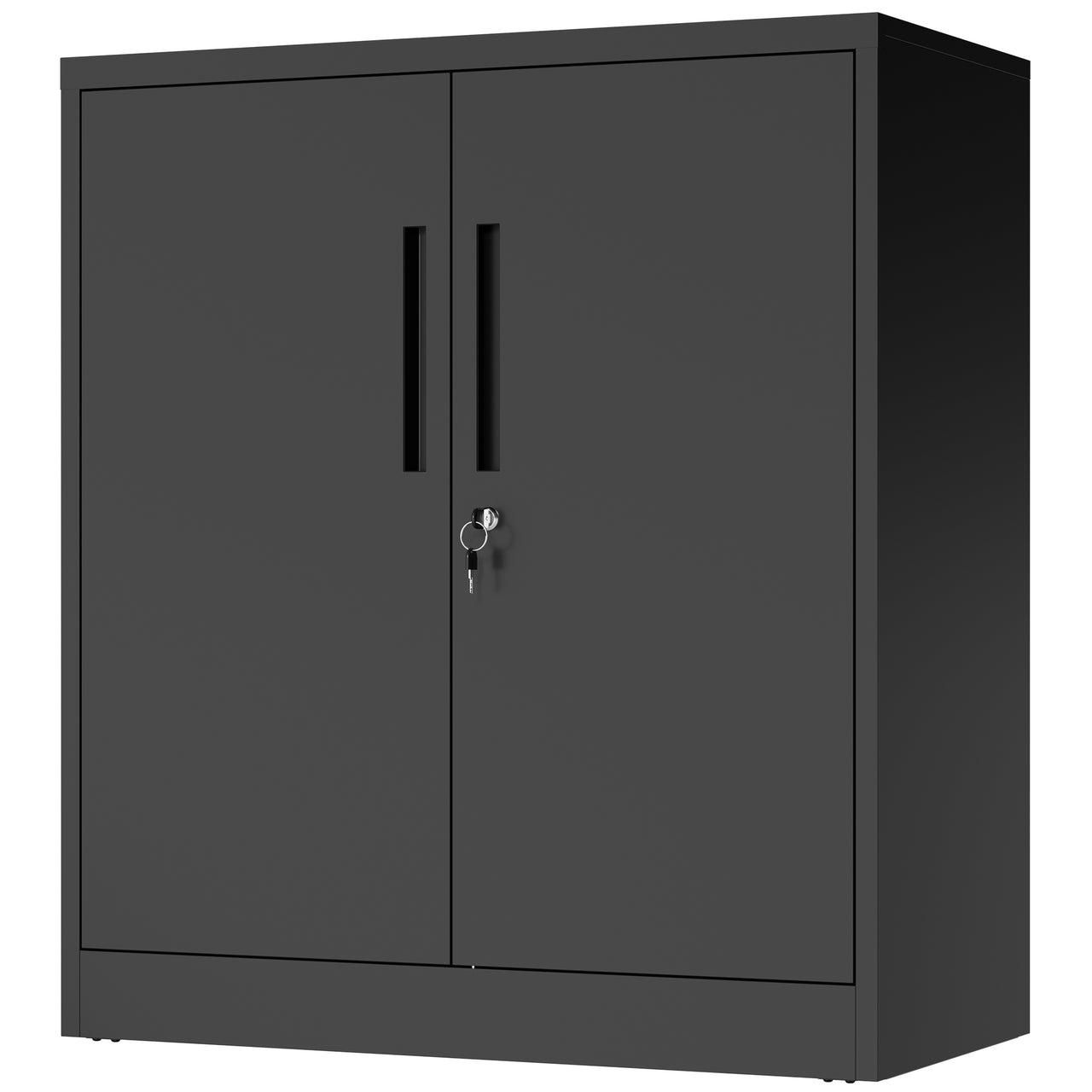Black Heavy Duty Metal Storage Cabinet with Lock, 2-Door File Cabinet with 2 Adjustable Shelves for Home, Office, Garage (35.4'H)