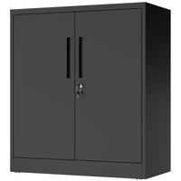 Thumbnail for Black Heavy Duty Metal Storage Cabinet with Lock, 2-Door File Cabinet with 2 Adjustable Shelves for Home, Office, Garage (35.4'H)