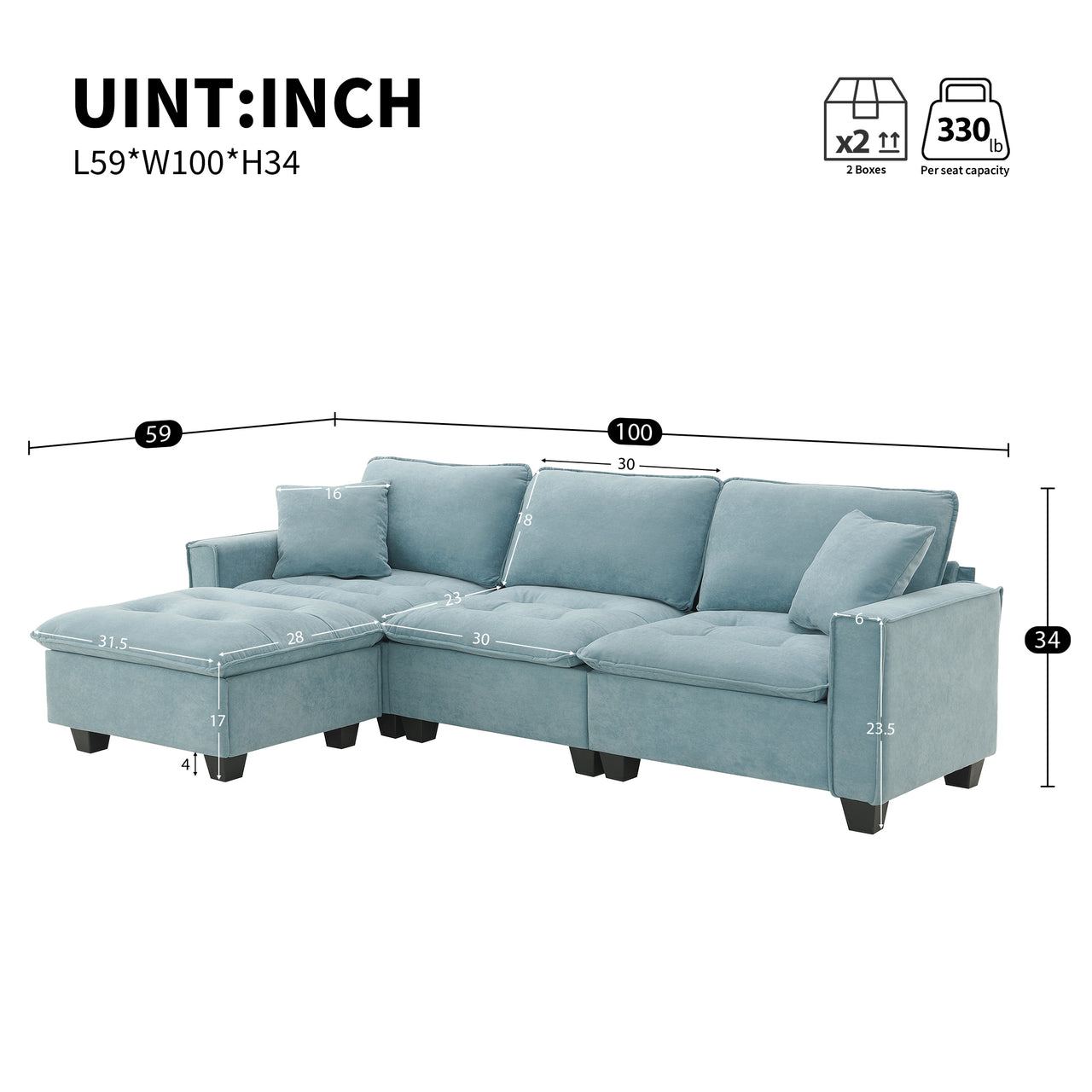 NEXLOR 100" Sectional Sofa