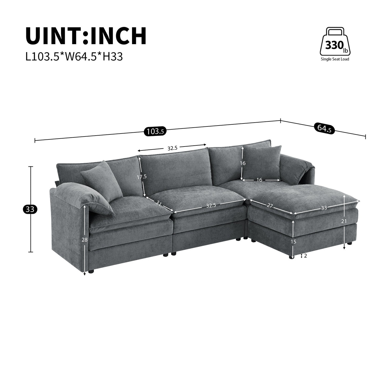 ZENOVAR 103" 4-Seat Sectional Sofa