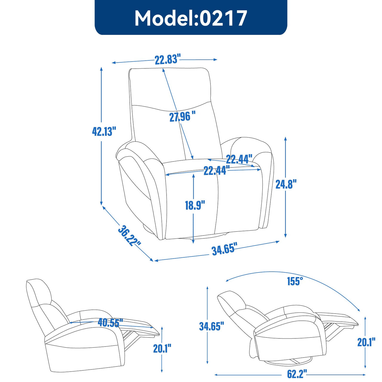 JORVEXIS 37" Swivel Rocking Recliner Chair