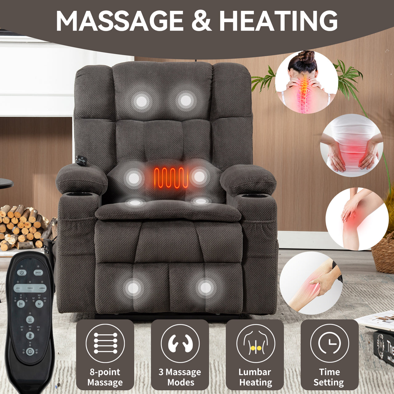 COZYLift 37" Recliner with Heat Massage - 8013