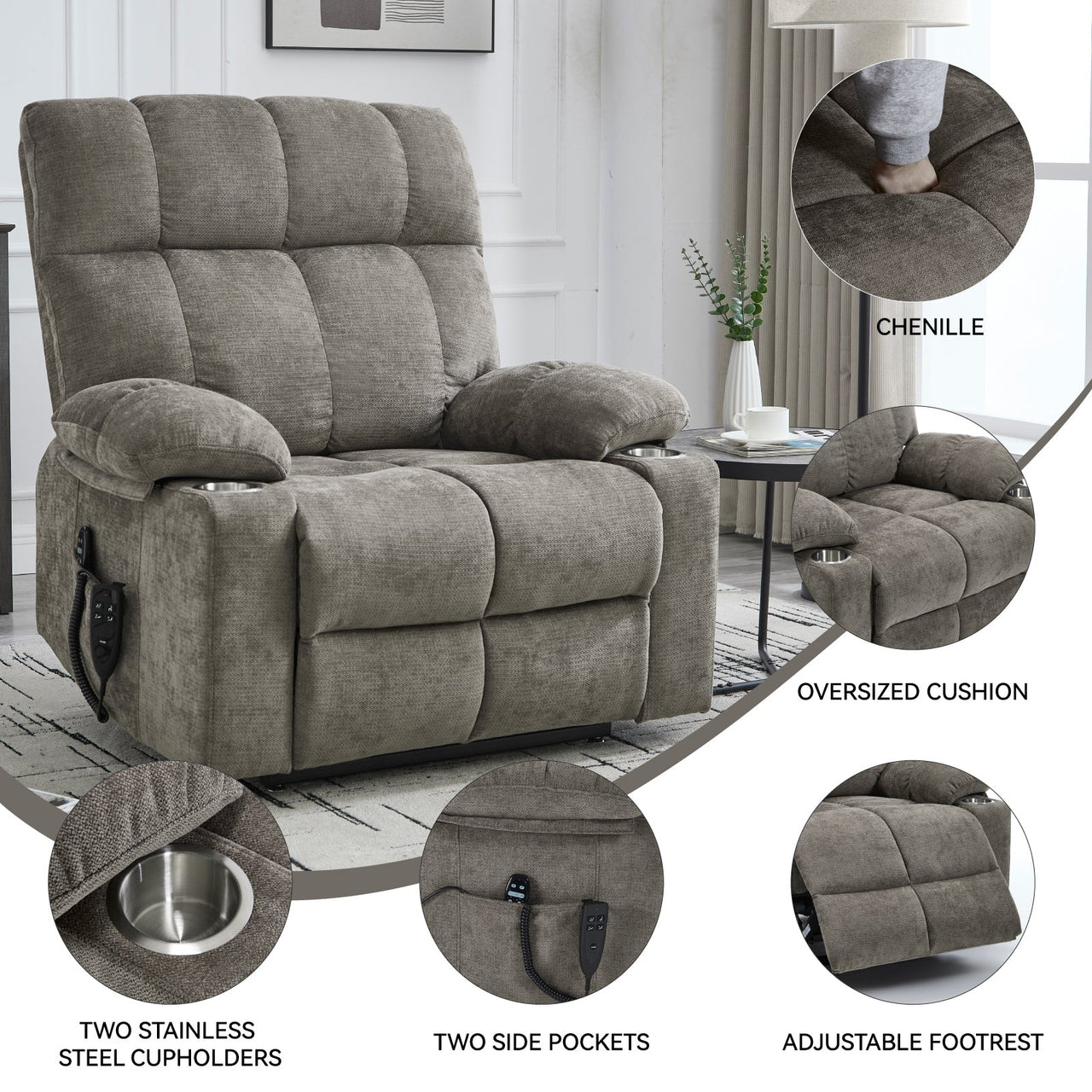 COZYLift 40" Recliner with Heat Massage - 8006