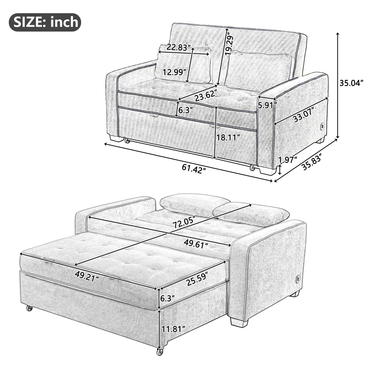 KYRONEX 61" Sofa Bed