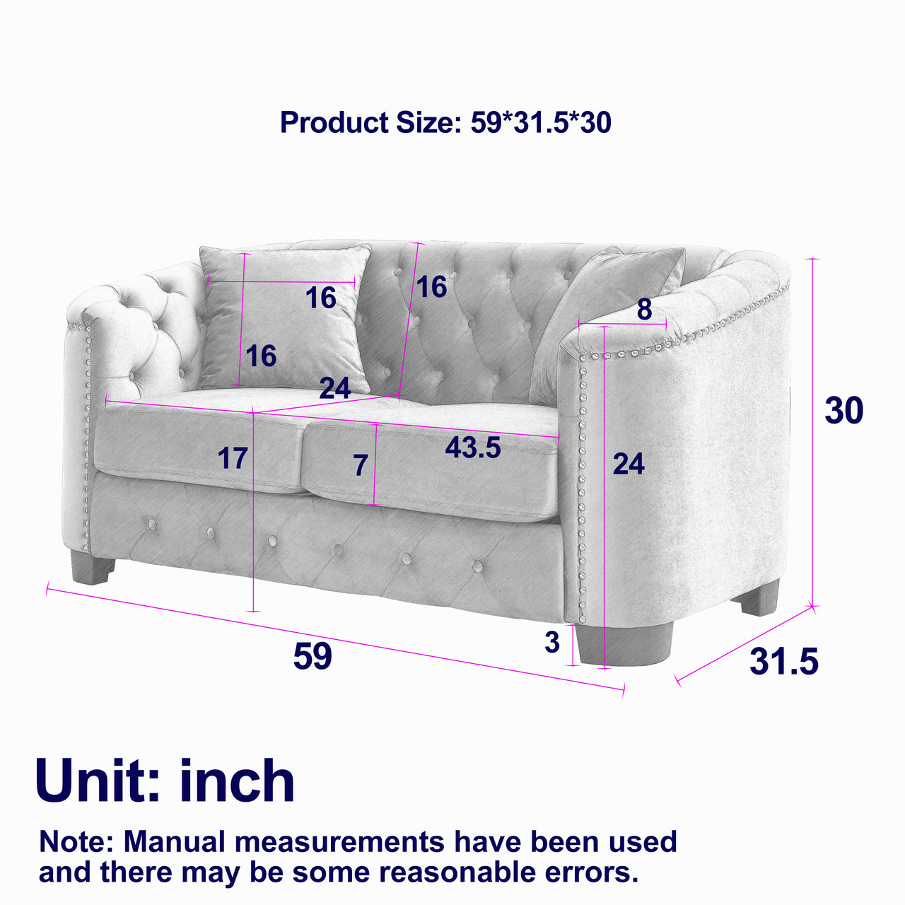 QUENTIN 59" Loveseat Sofa