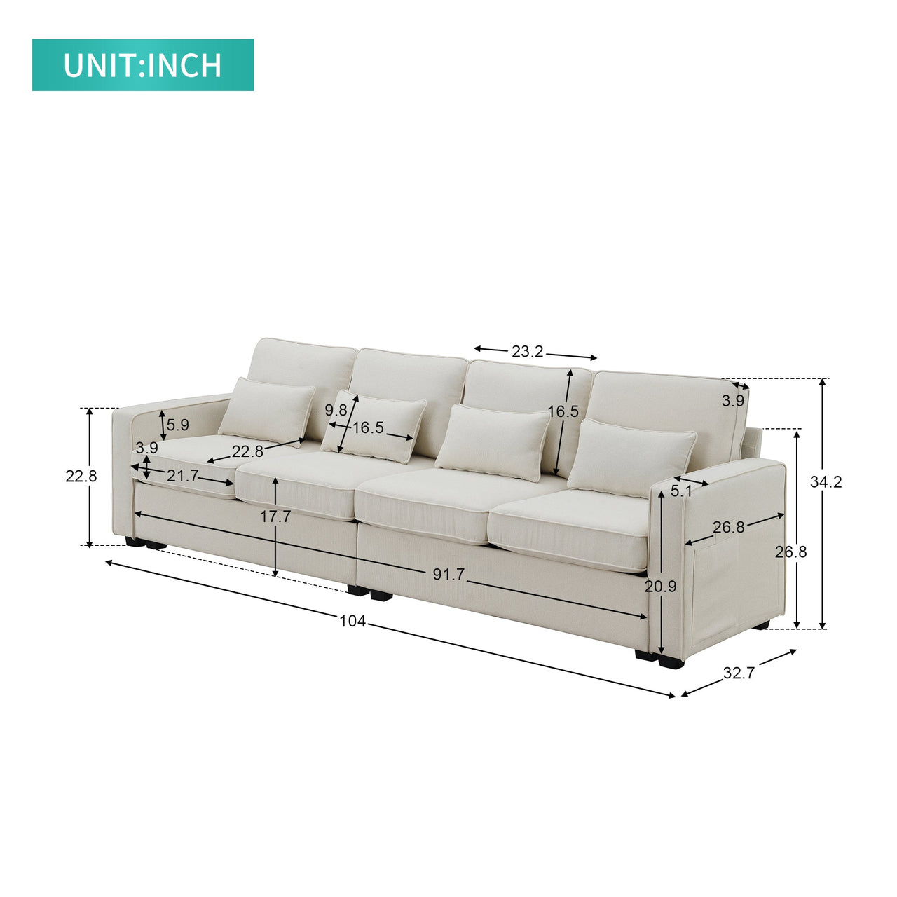 PRYLON 104" Sectional Sofa