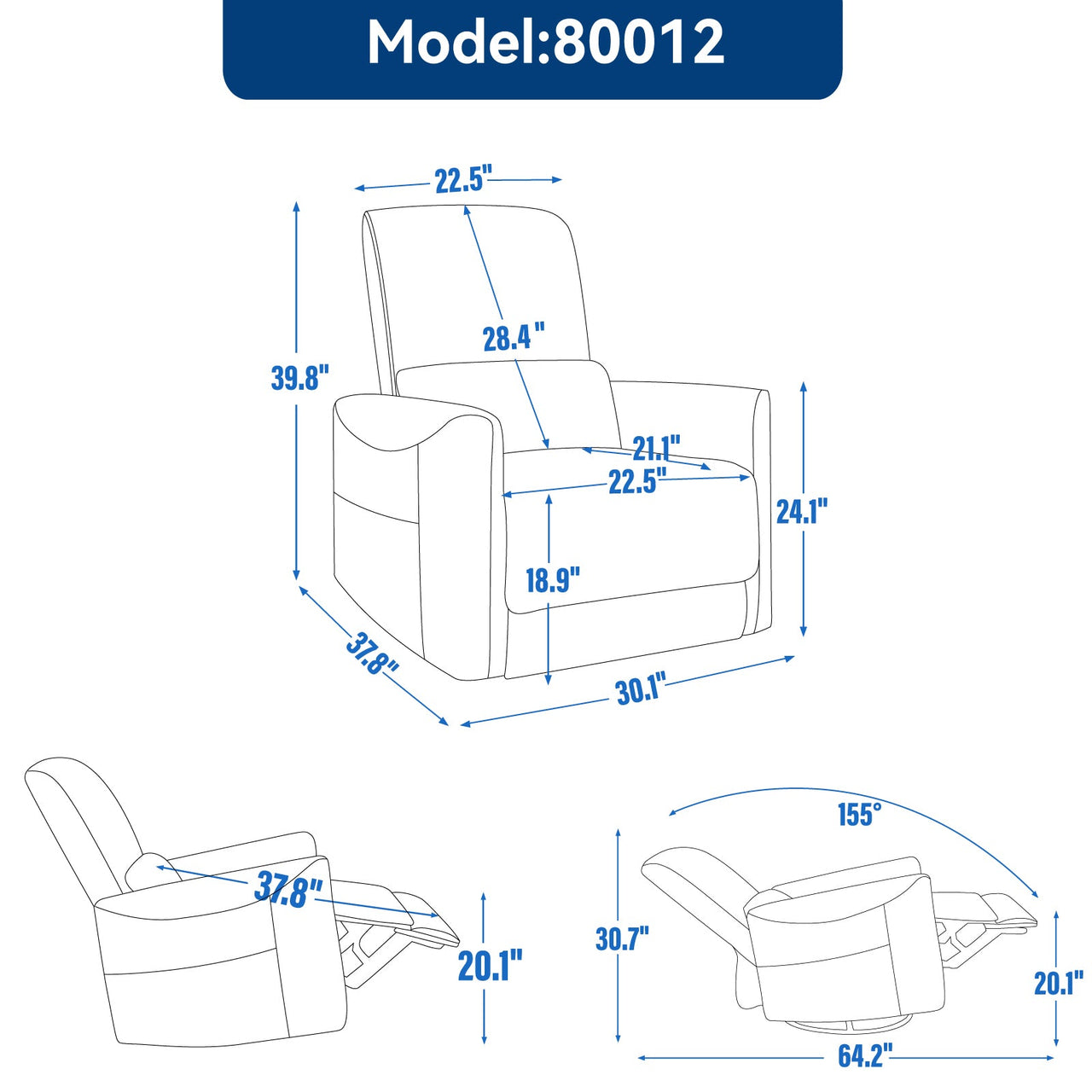 PLENVORA 30" Swivel Rocking Recliner Chair