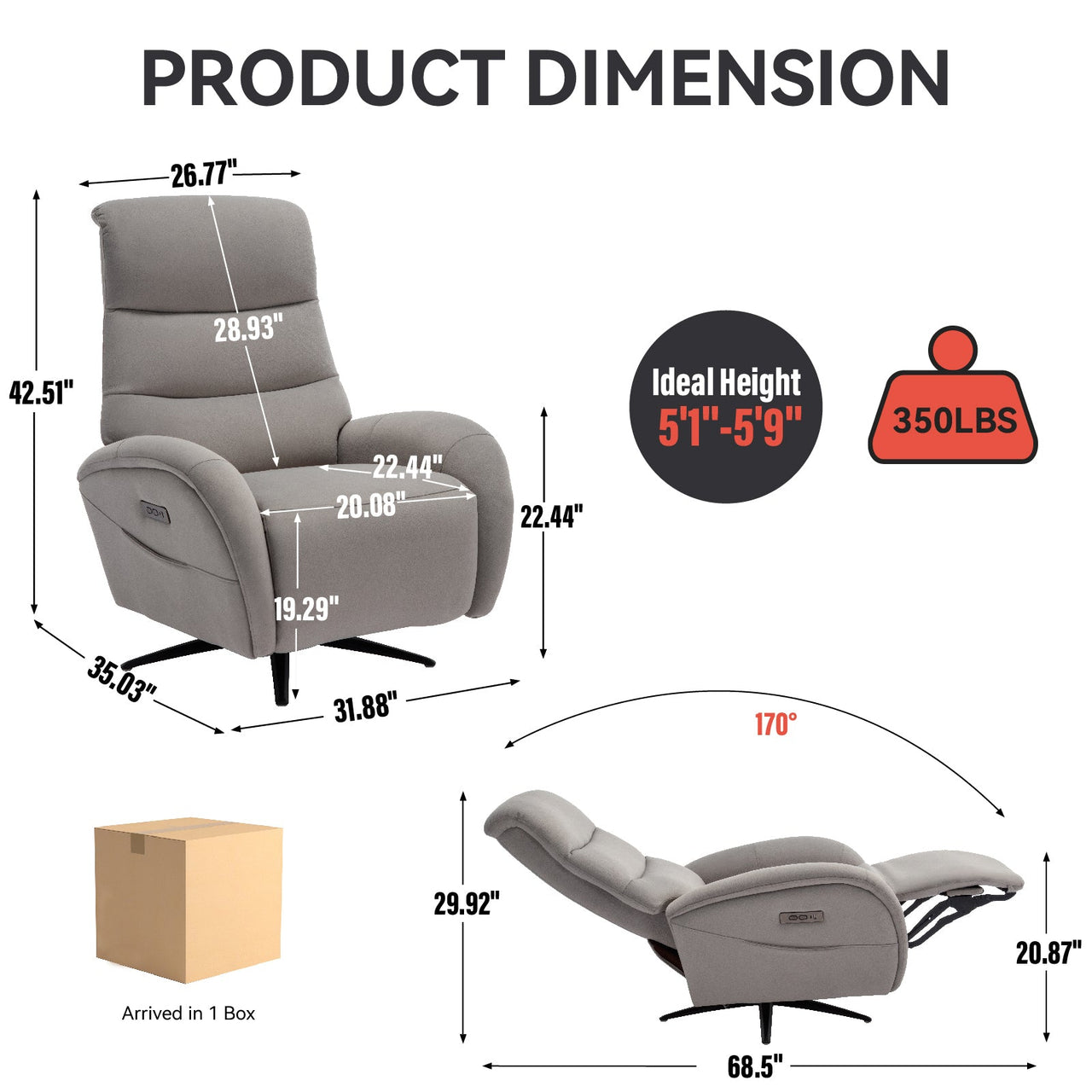 QORVANIX 32" Swivel Recliner Chair