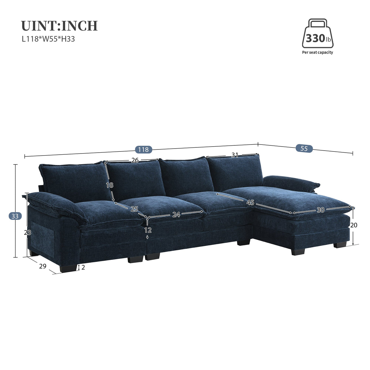 KRYNIX 118" Sectional Sofa