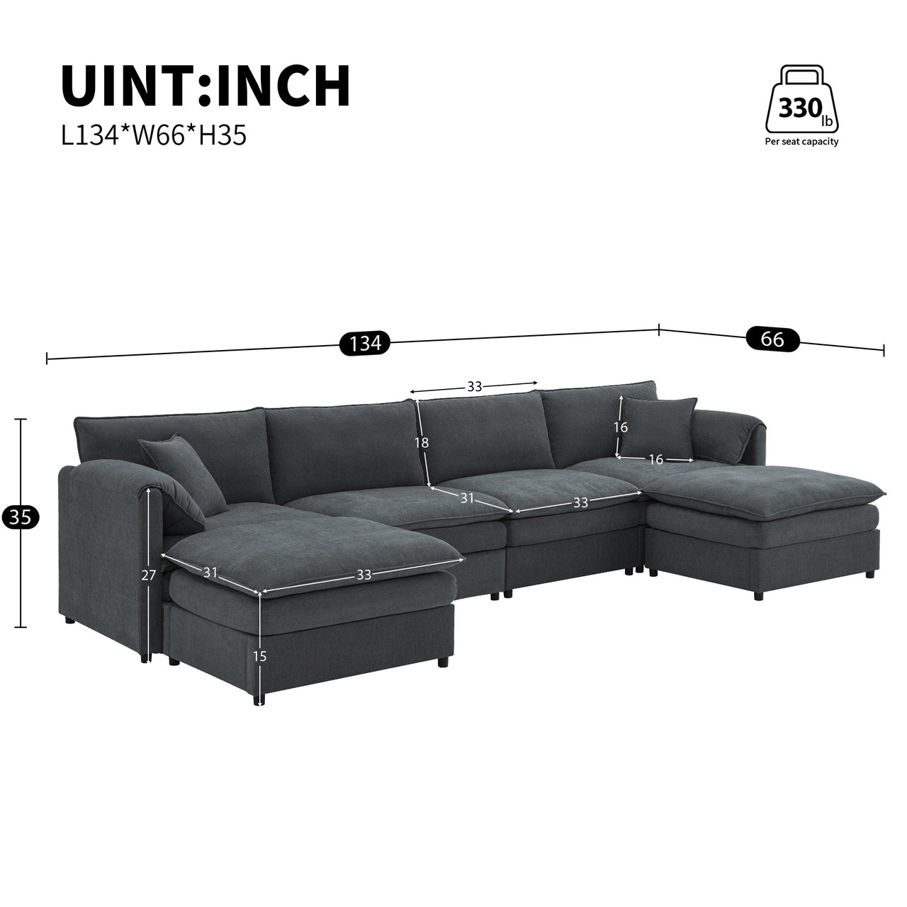 OPHYRA 134" Sectional Sofa