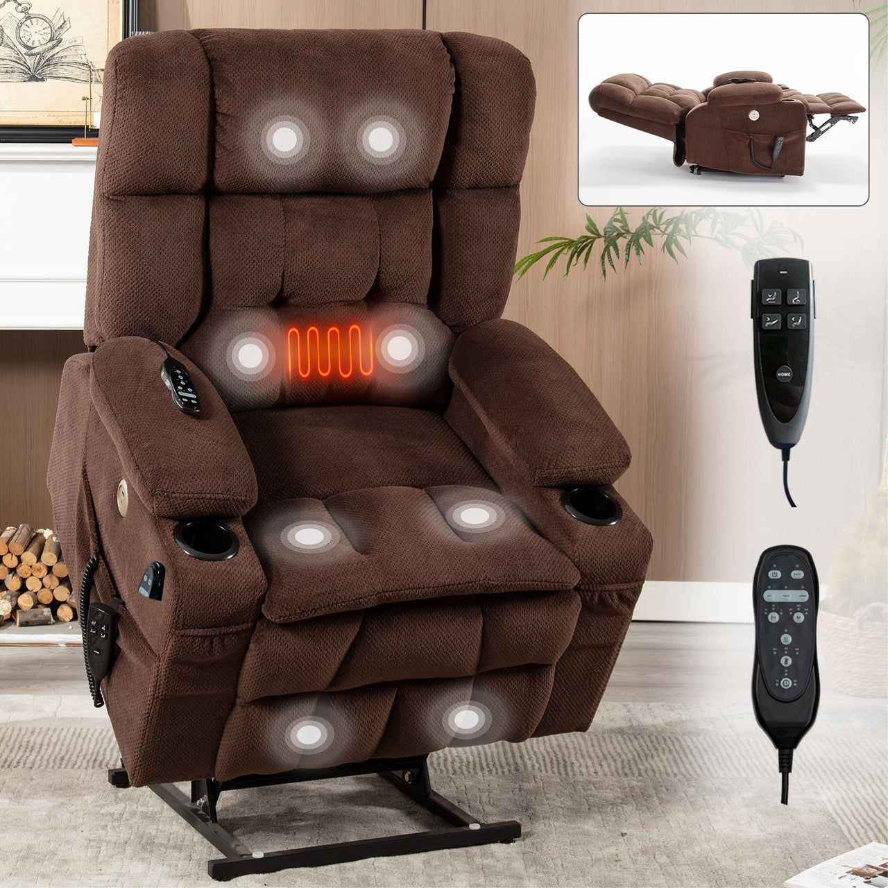 COZYLift 37" Recliner with Heat Massage - 8013