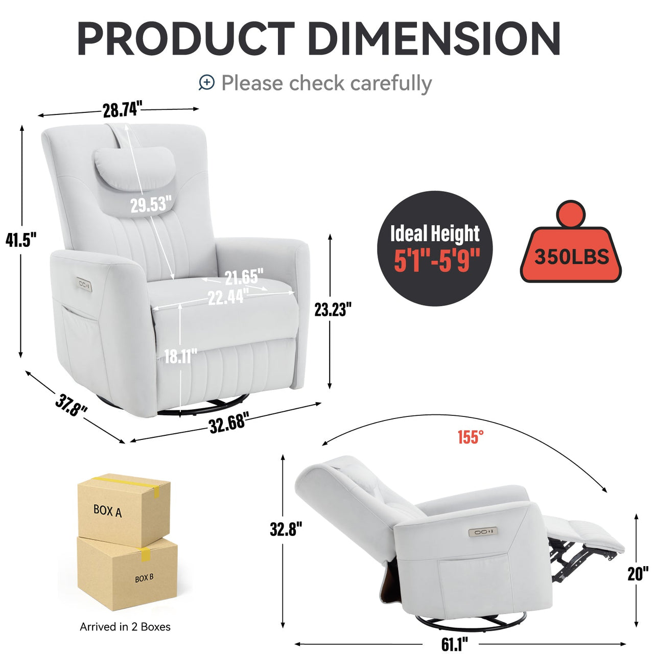 LYTREVON 33" Swivel Rocking Recliner Chair