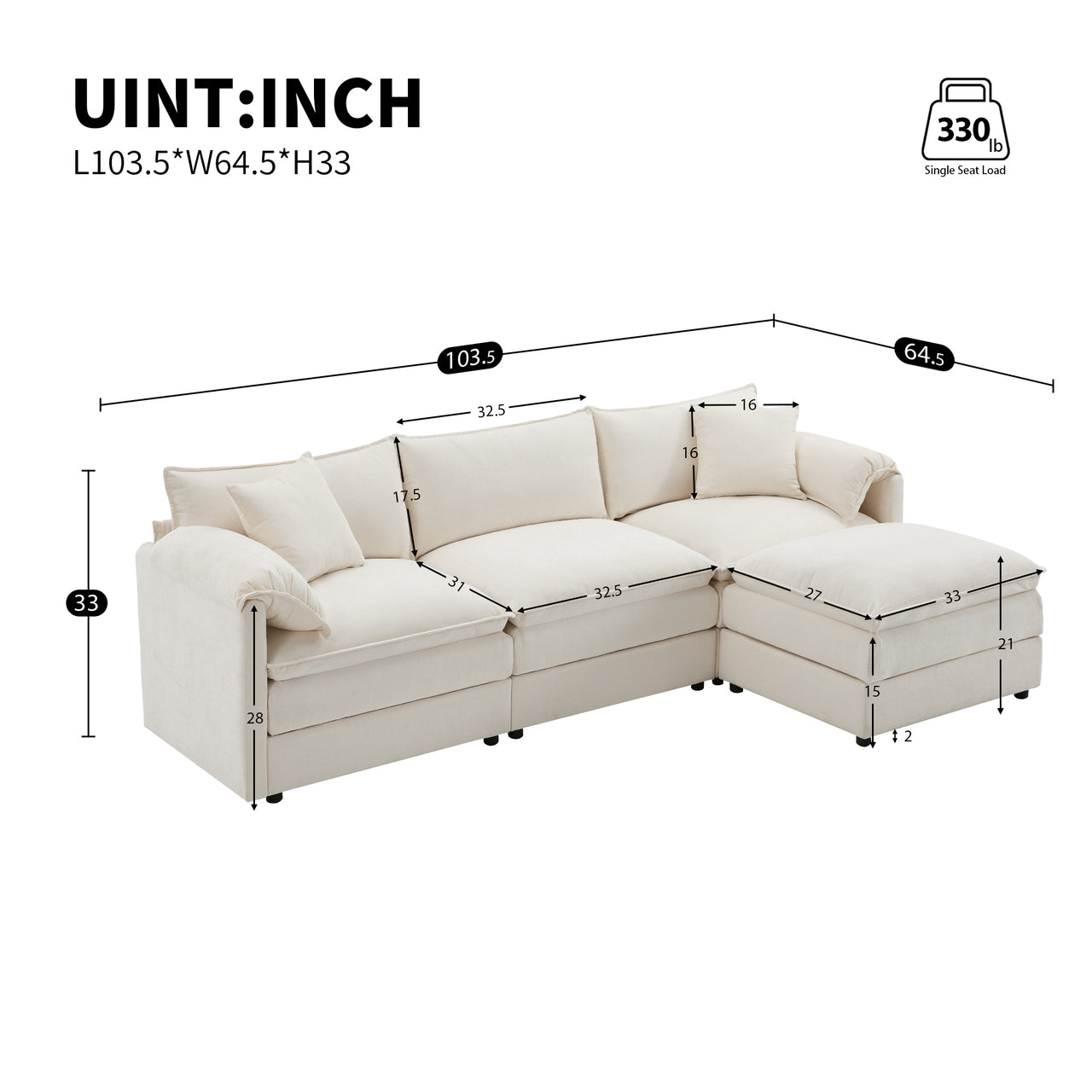 ZENOVAR 103" 4-Seat Sectional Sofa