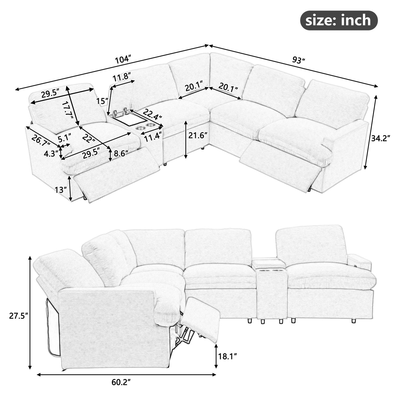 XAVORA 104" Sectional Sofa