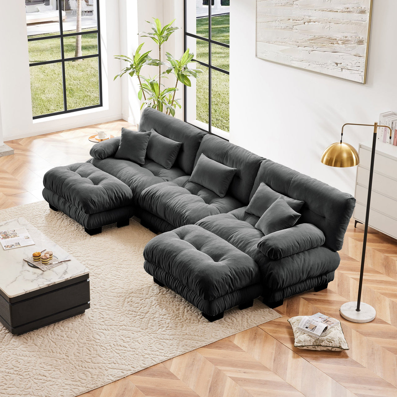 KIT 134" Sofa With  2 Ottomans