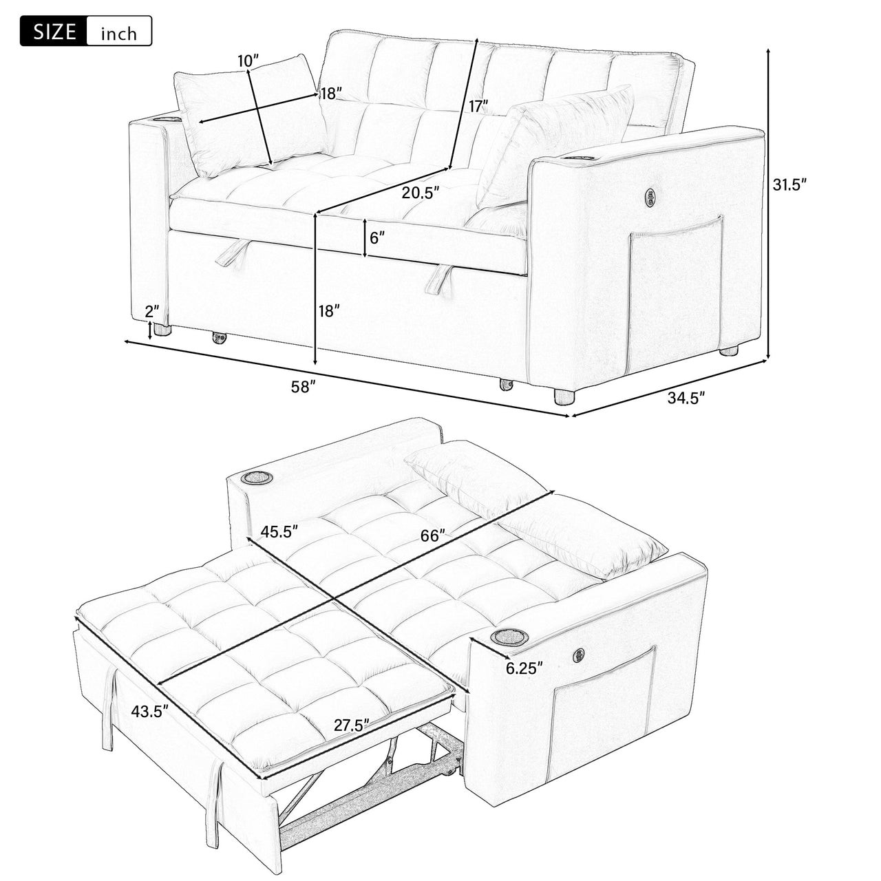 KAVLONI 58" Sofa Bed