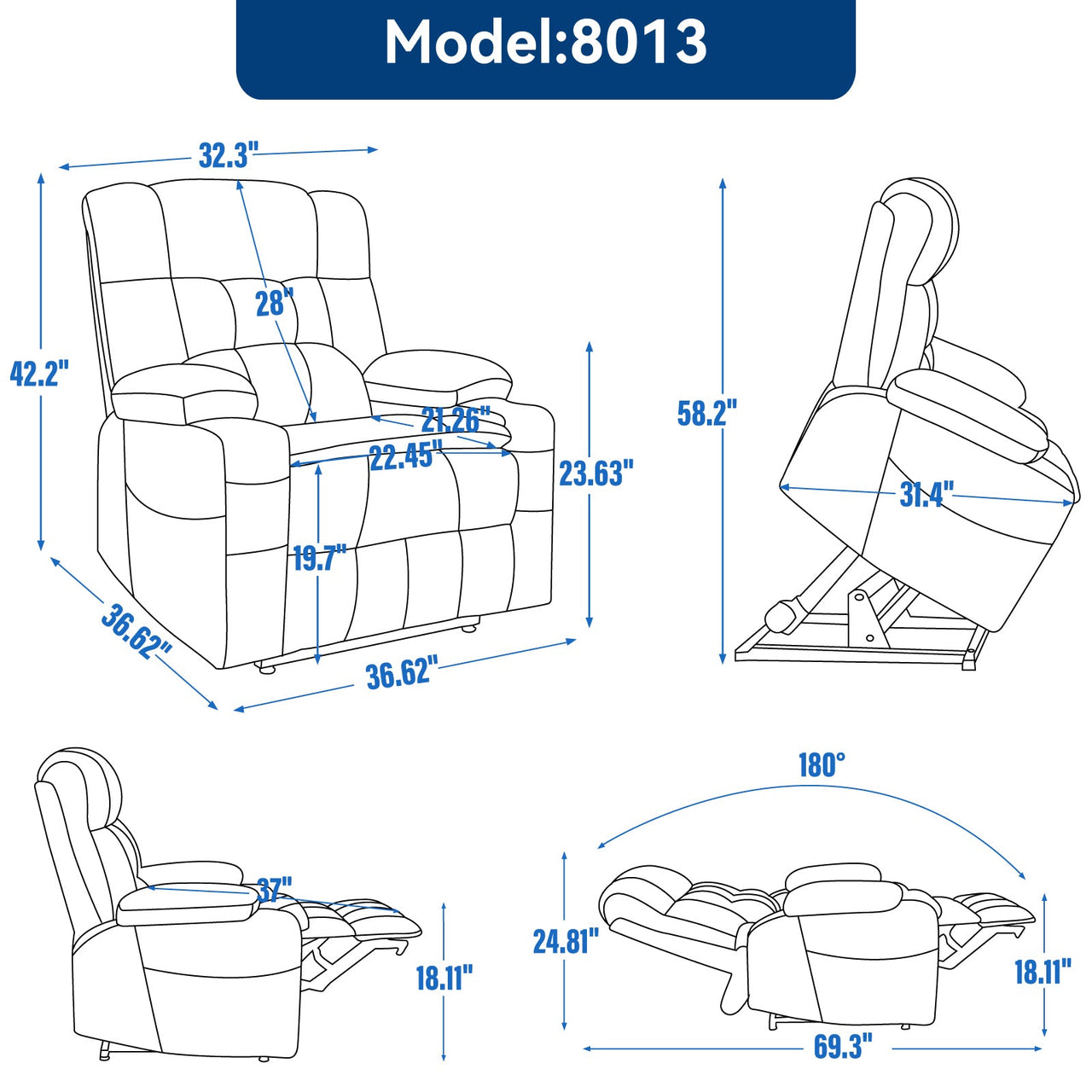 COZYLift 37" Recliner with Heat Massage - 8013