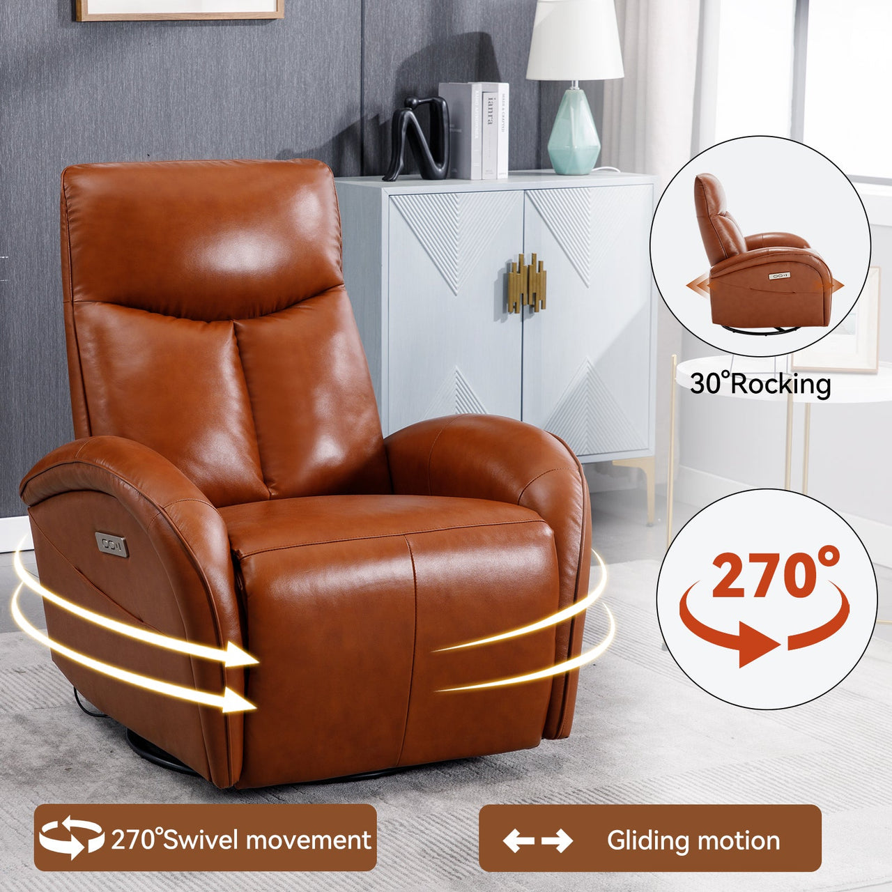 JORVEXIS 37" Swivel Rocking Recliner Chair