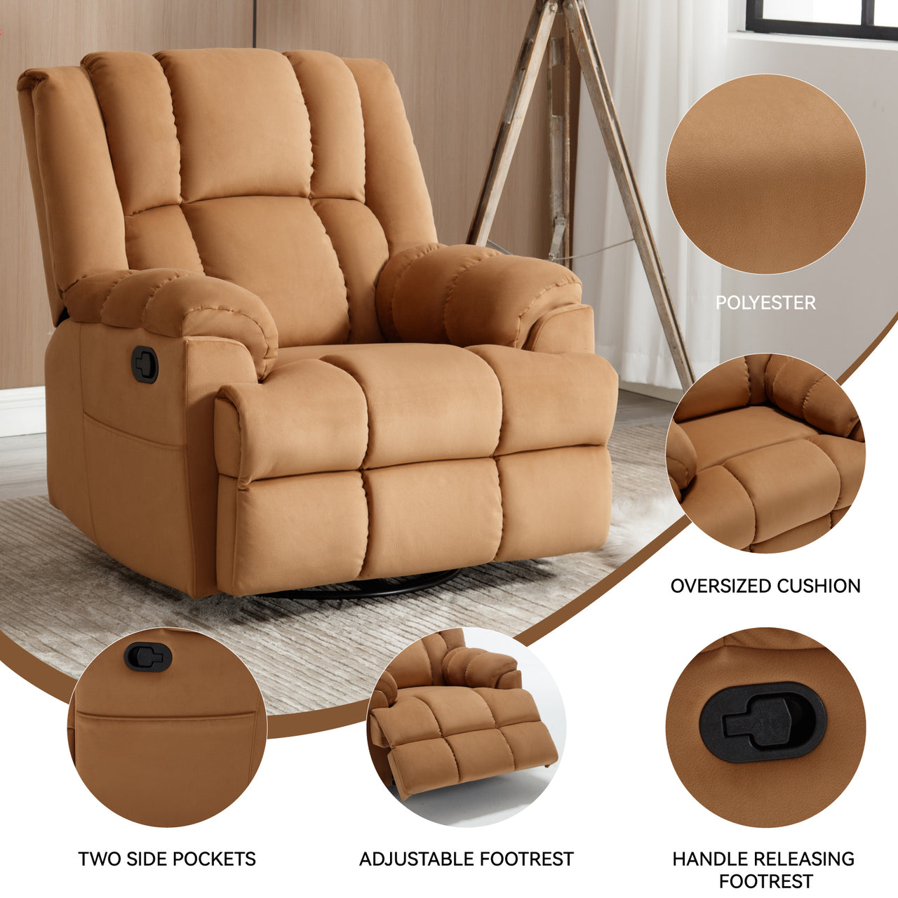 ZENQUORA 38" Swivel Rocking Recliner Chair