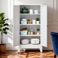 Thumbnail for 47.3' White Metal Kitchen Pantry Cabinet Adjustable Storage with 3 Shelves (110lb Capacity), Heavy Duty Freestanding Pantry Organizer for Kitchen, Pantry, Living Room