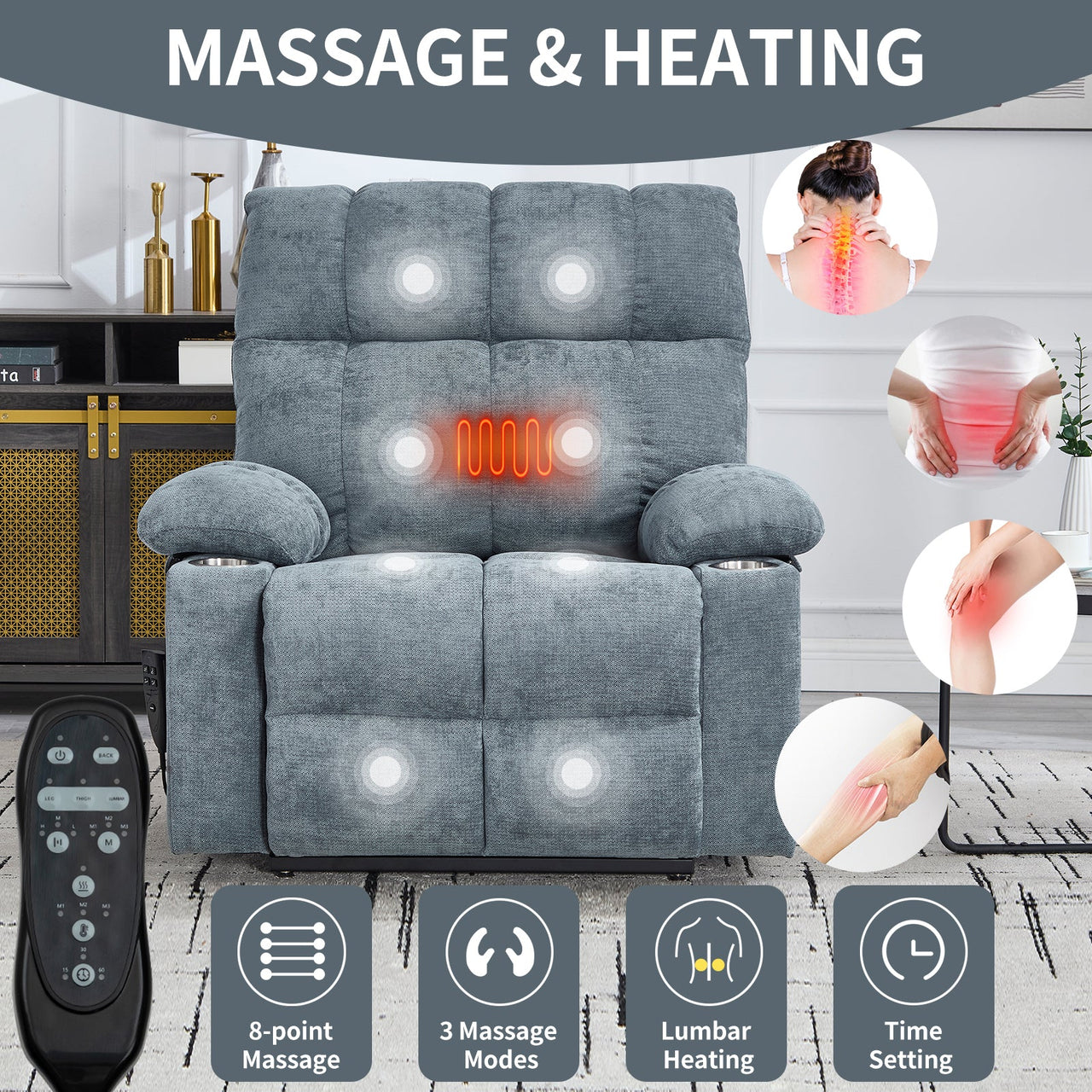 COZYLift 40" Recliner with Heat Massage - 8006