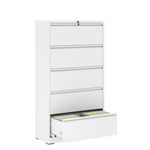 5 Drawer Metal Lateral File Cabinet , White Filing Cabinet with Lock, Lockable File Cabinet for Home Office, Locking Metal File Cabinet for Legal/Letter/A4/F4 Size