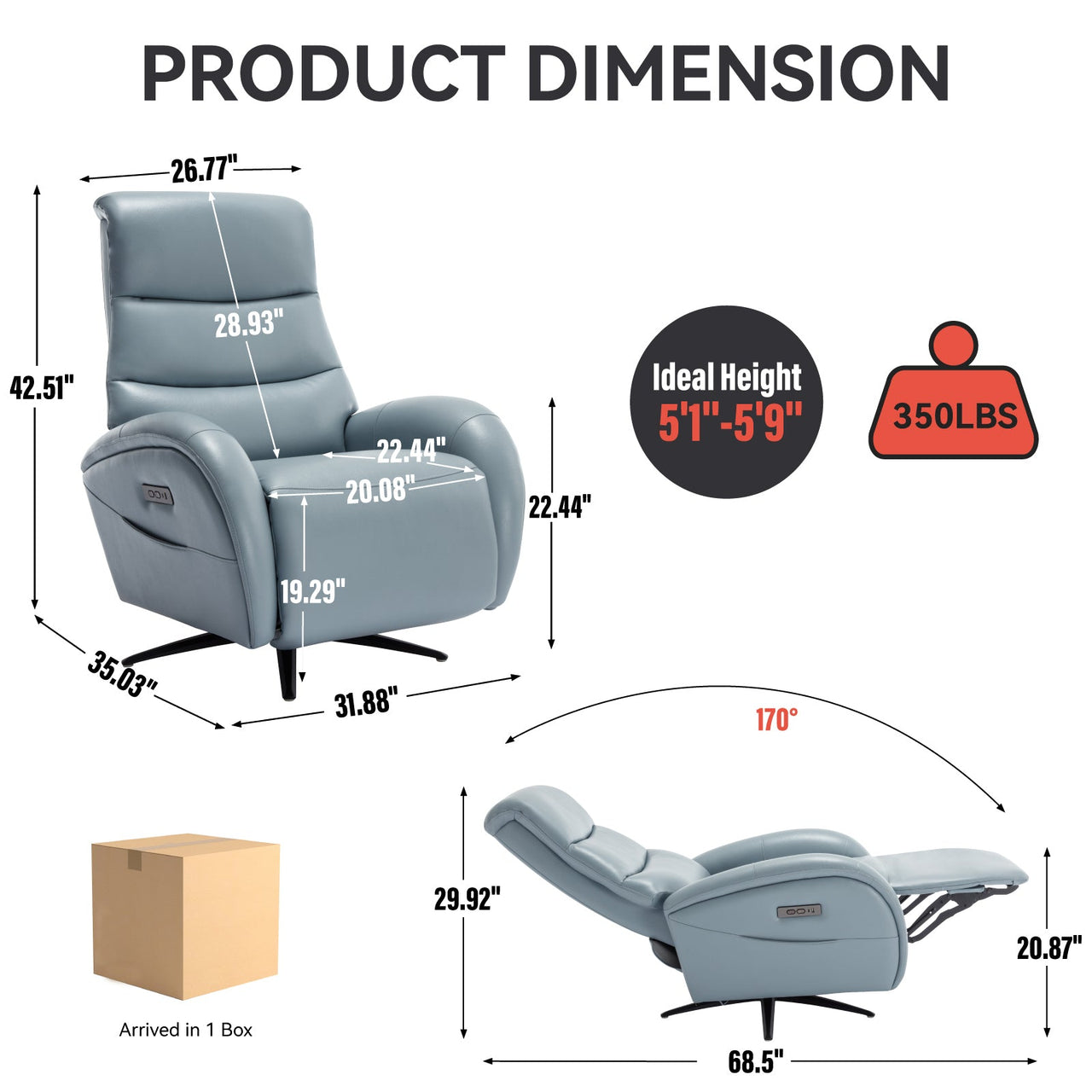 QORVANIX 32" Swivel Recliner Chair