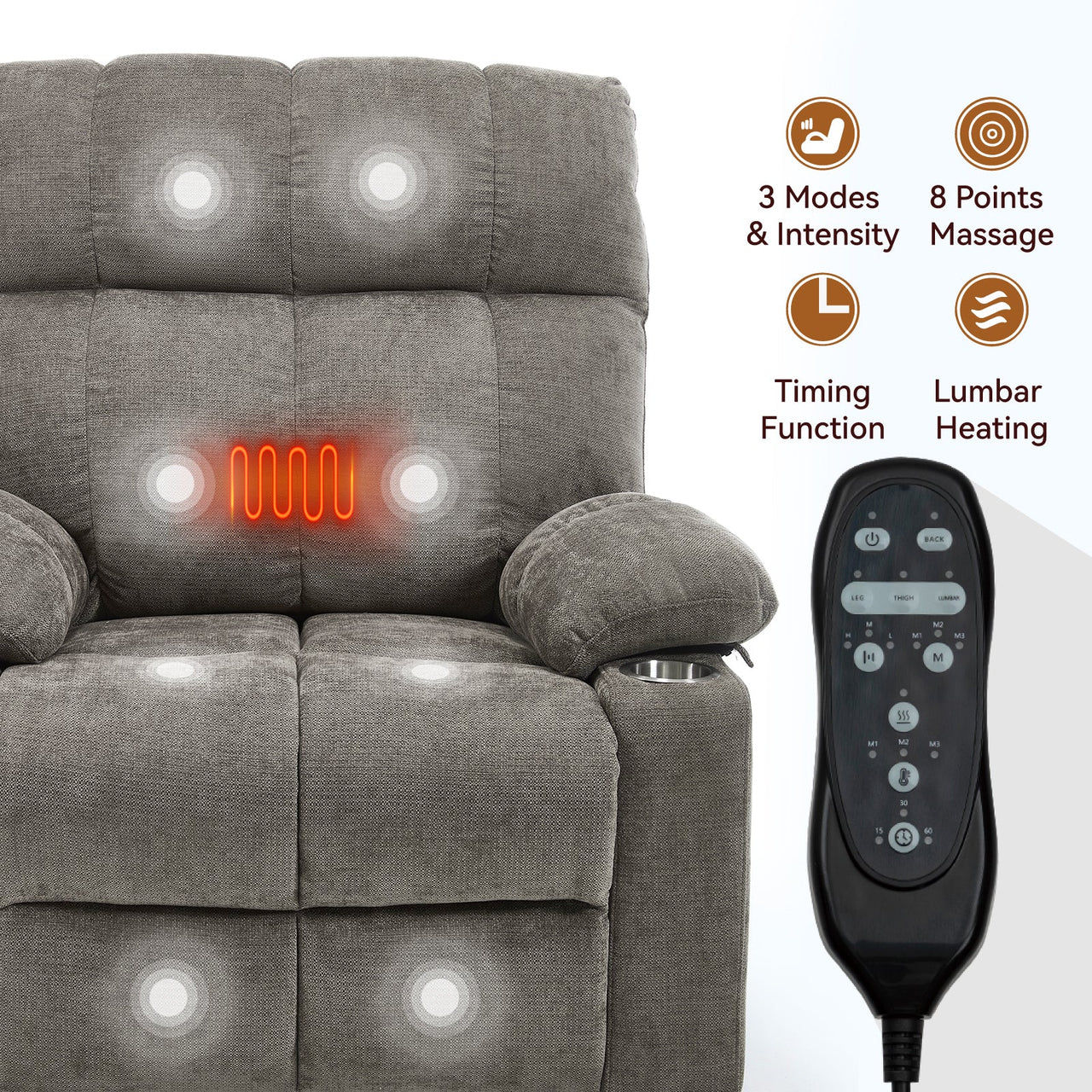 COZYLift 40" Recliner with Heat Massage - 8006