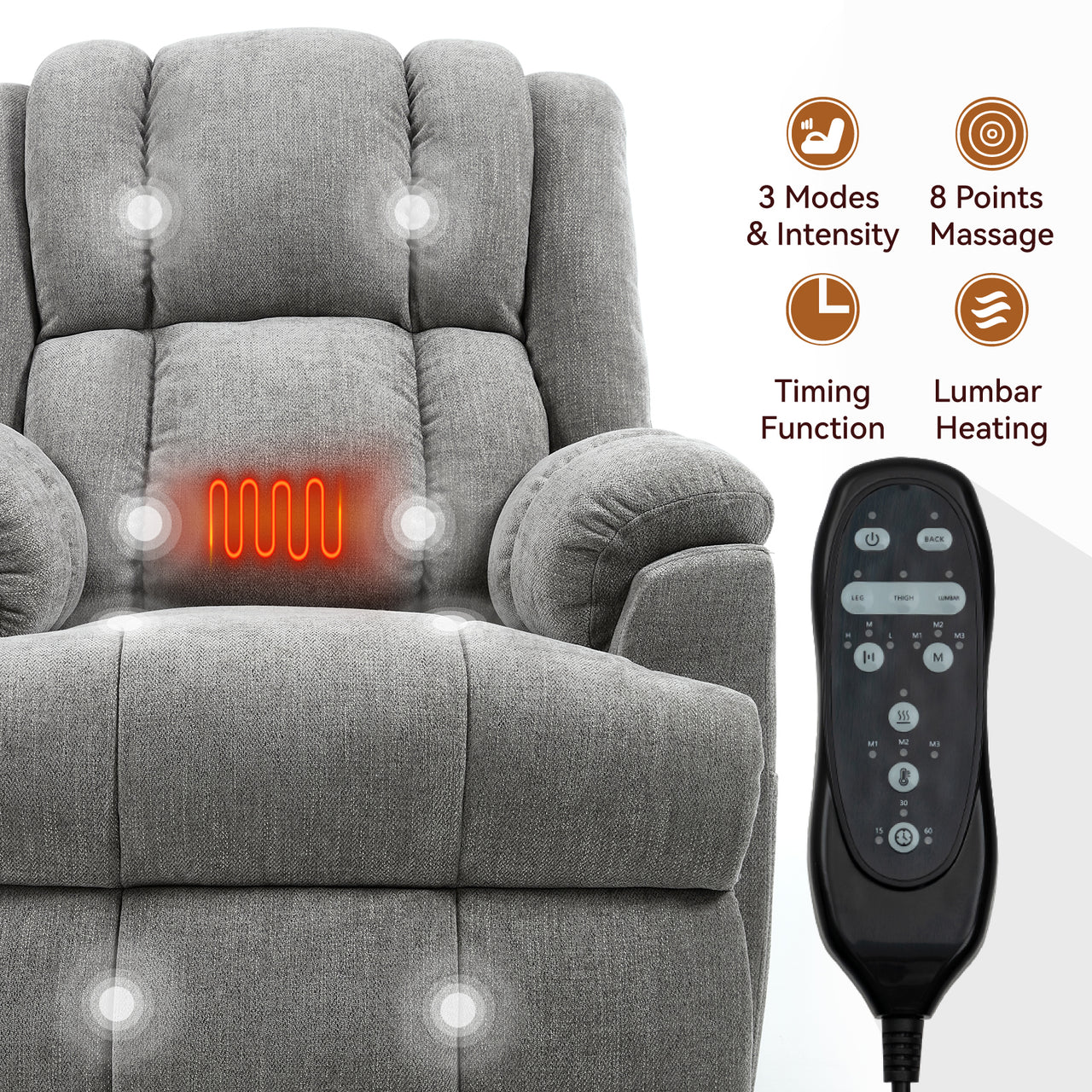 COZYLift 38" Recliner with Heat Massage - 8500 XL