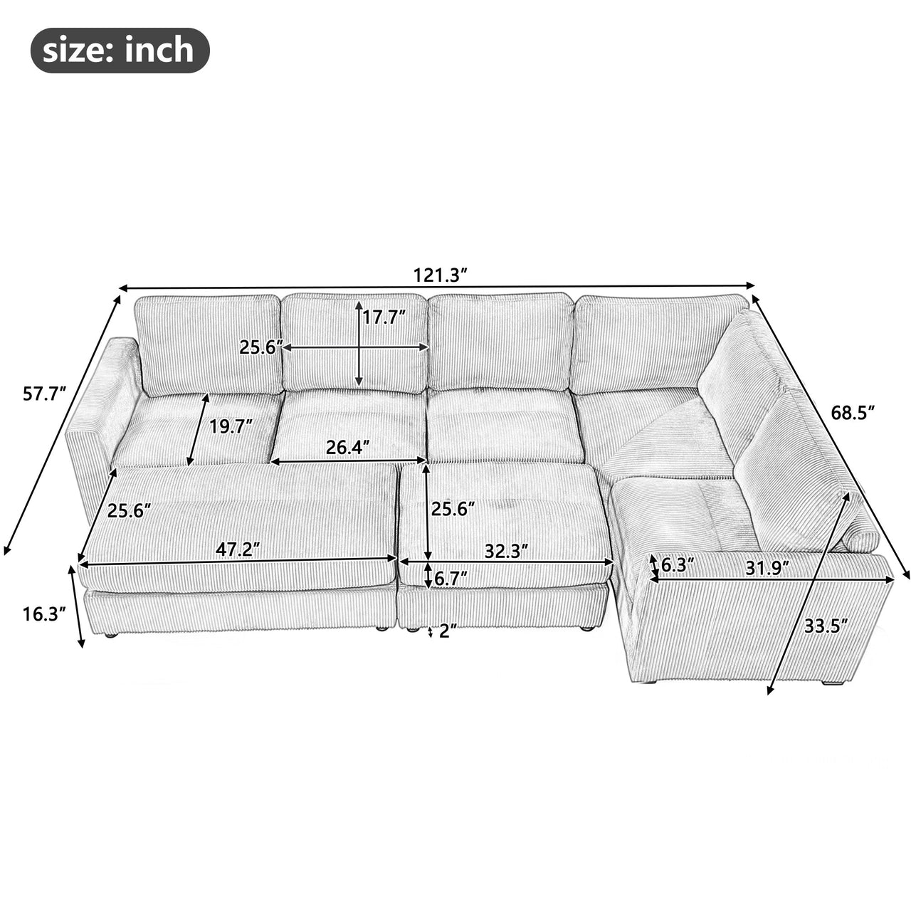 KAVRIXA 121" Sectional Sofa