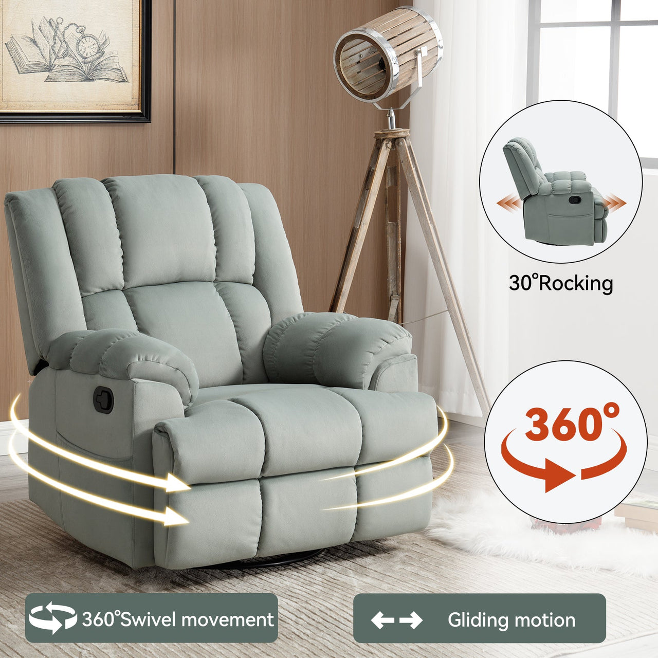 ZENQUORA 38" Swivel Rocking Recliner Chair