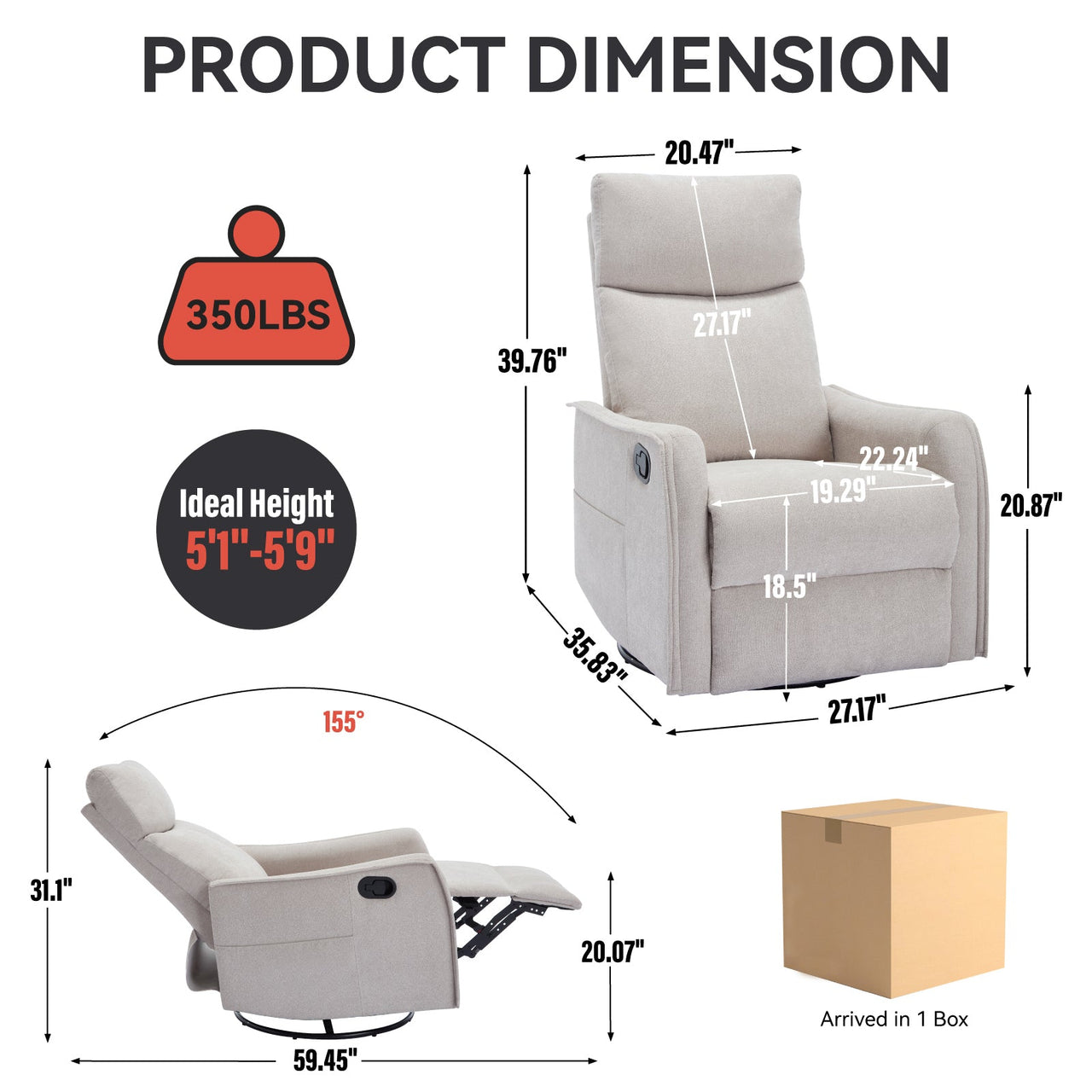 DRENVORIX 27" Recliner with Heat Massage