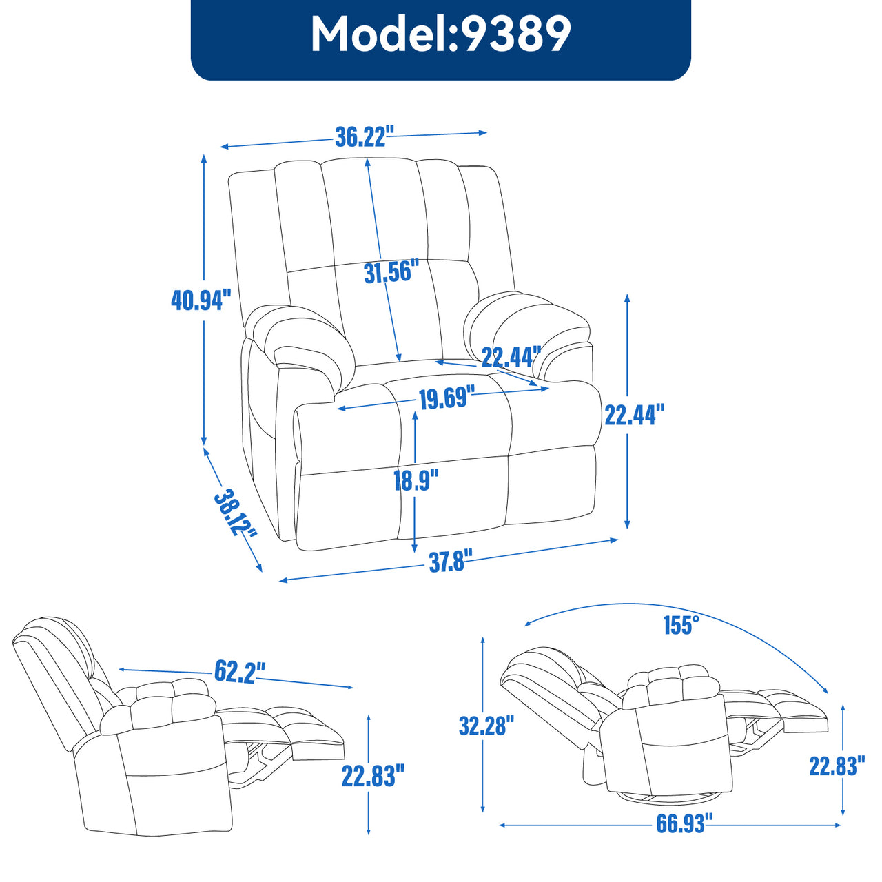 ZENQUORA 38" Swivel Rocking Recliner Chair