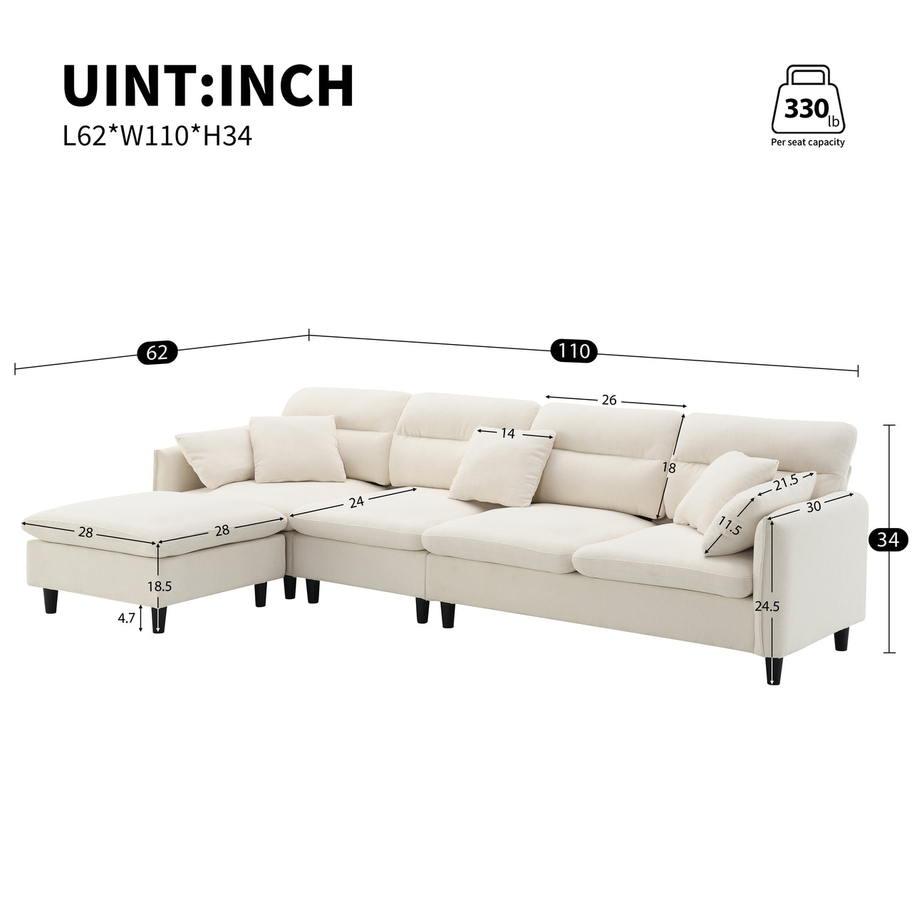 LUMOVAR 110" Sectional Sofa