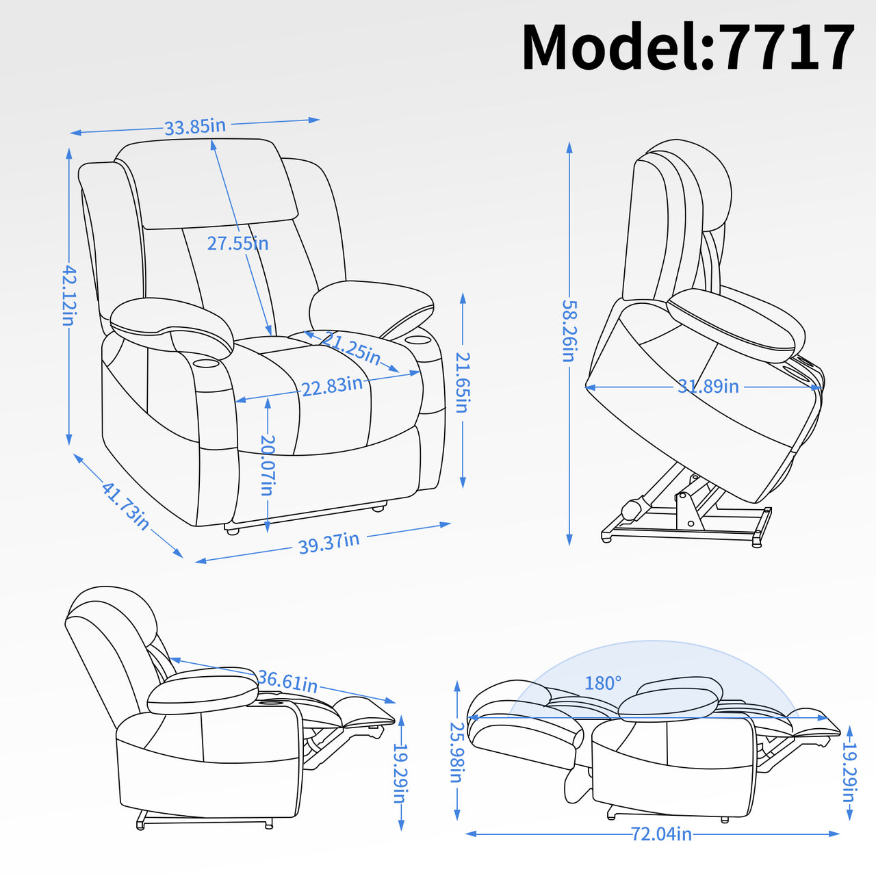 COZYLift 39" Recliner with Heat Massage - 7717