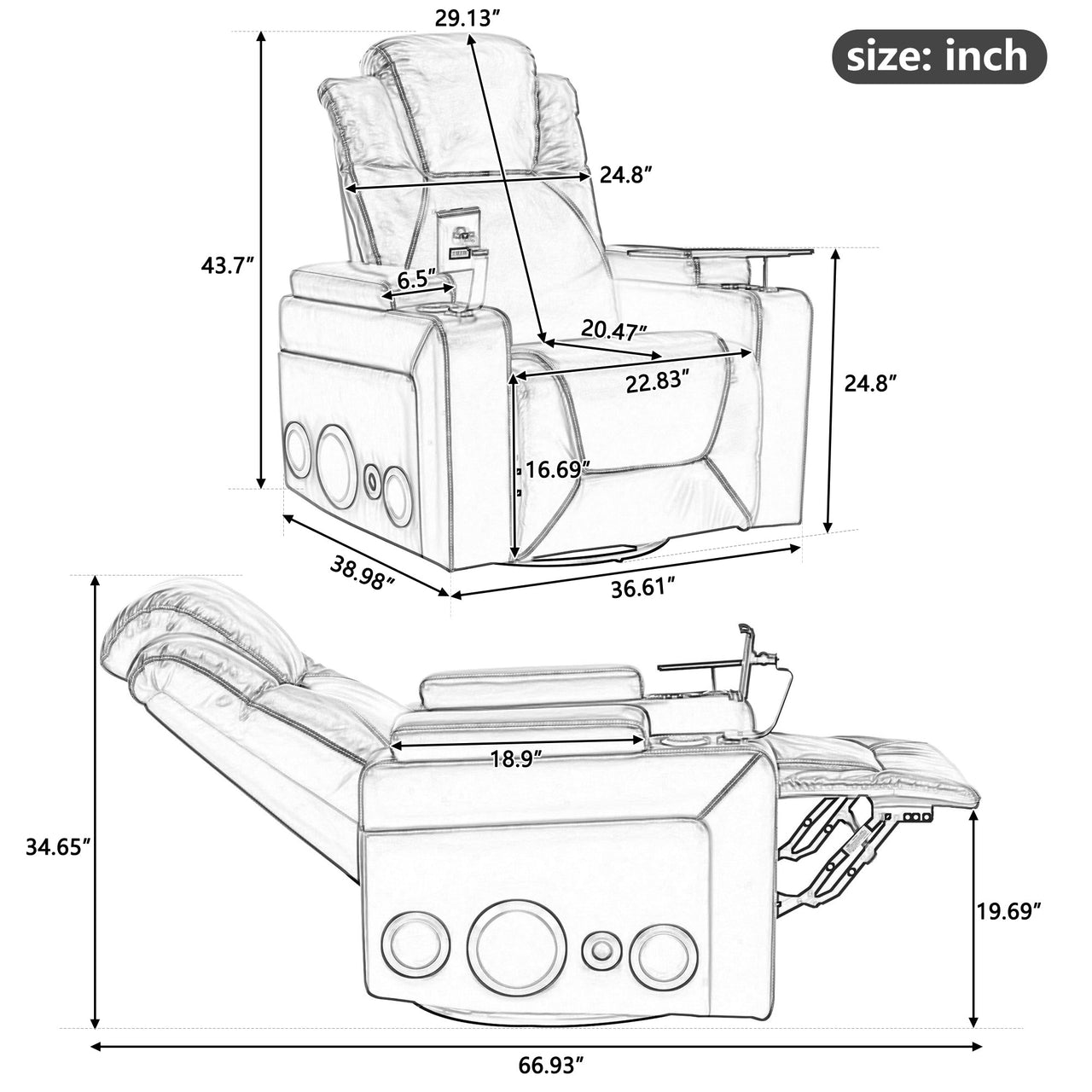 VORLIX 37" Recliner with Surround Sound