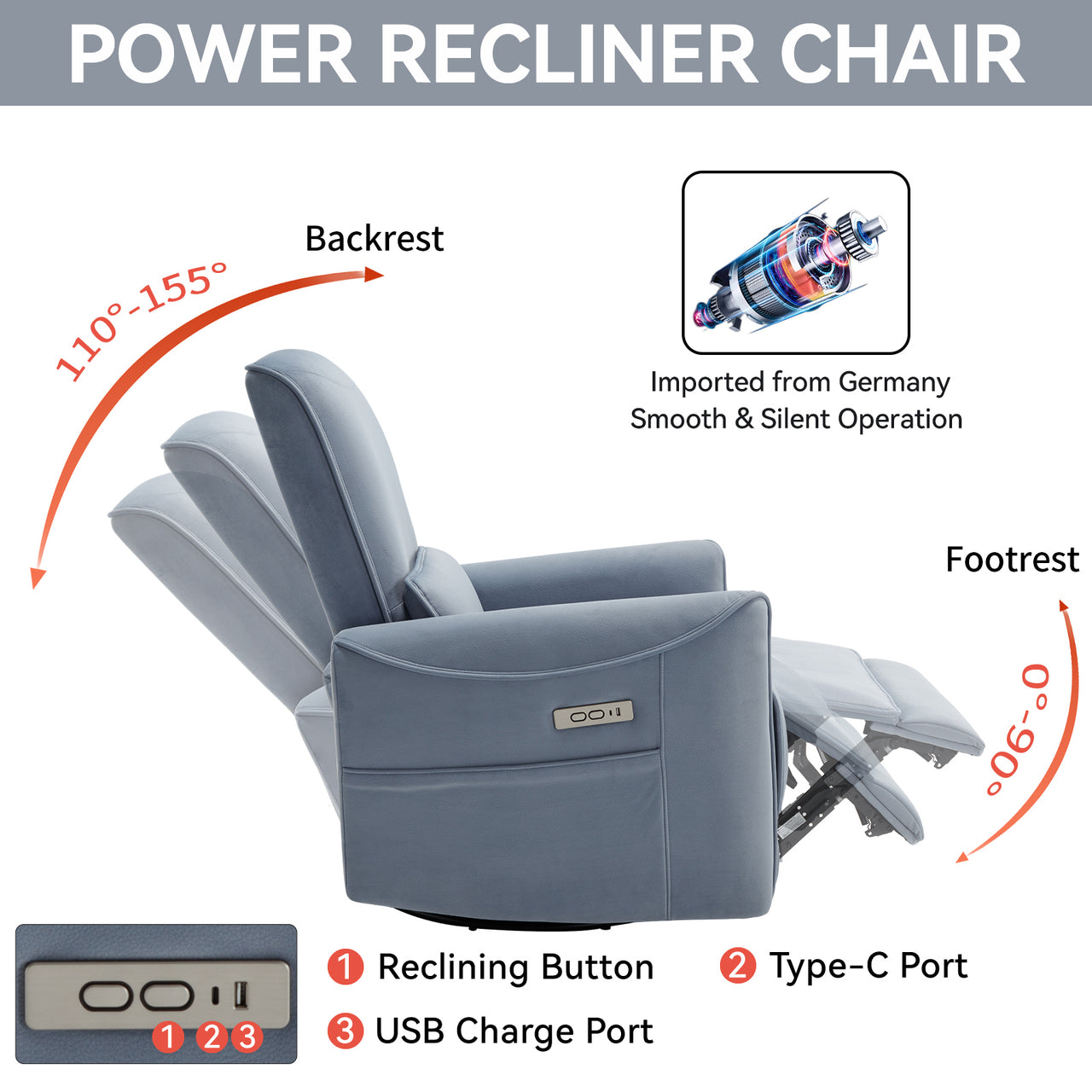 PLENVORA 30" Swivel Rocking Recliner Chair