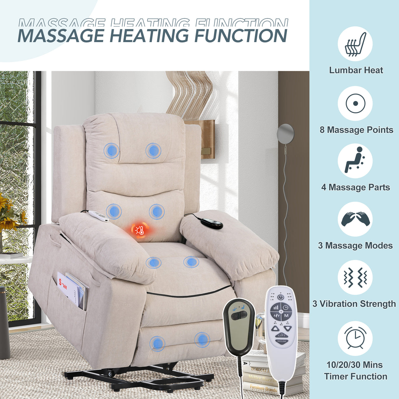 BRYVEX 38" Recliner Chair with Heat Massage