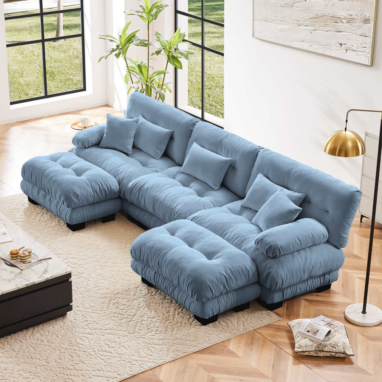 KIT 134" Sofa With  2 Ottomans