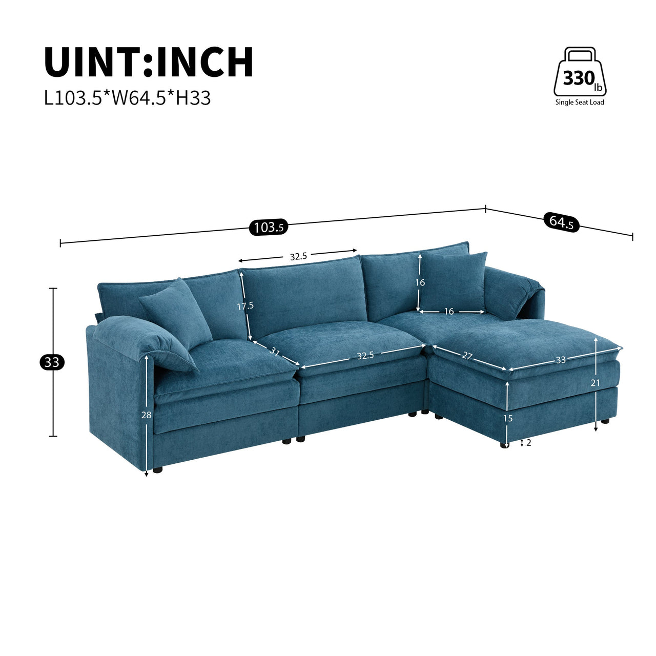 ZENOVAR 103" 4-Seat Sectional Sofa