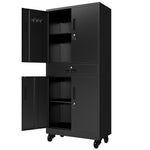 Metal Storage Cabinet with Drawer, 71' Garage Cabinet with Locking Doors and 2 Adjustable Shelves, Heavy Duty Tool Cabinet with Pegboard, 8 Hooks & Rolling Wheels for Home Office Utility