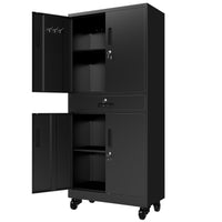 Thumbnail for Metal Storage Cabinet with Drawer, 71' Garage Cabinet with Locking Doors and 2 Adjustable Shelves, Heavy Duty Tool Cabinet with Pegboard, 8 Hooks & Rolling Wheels for Home Office Utility