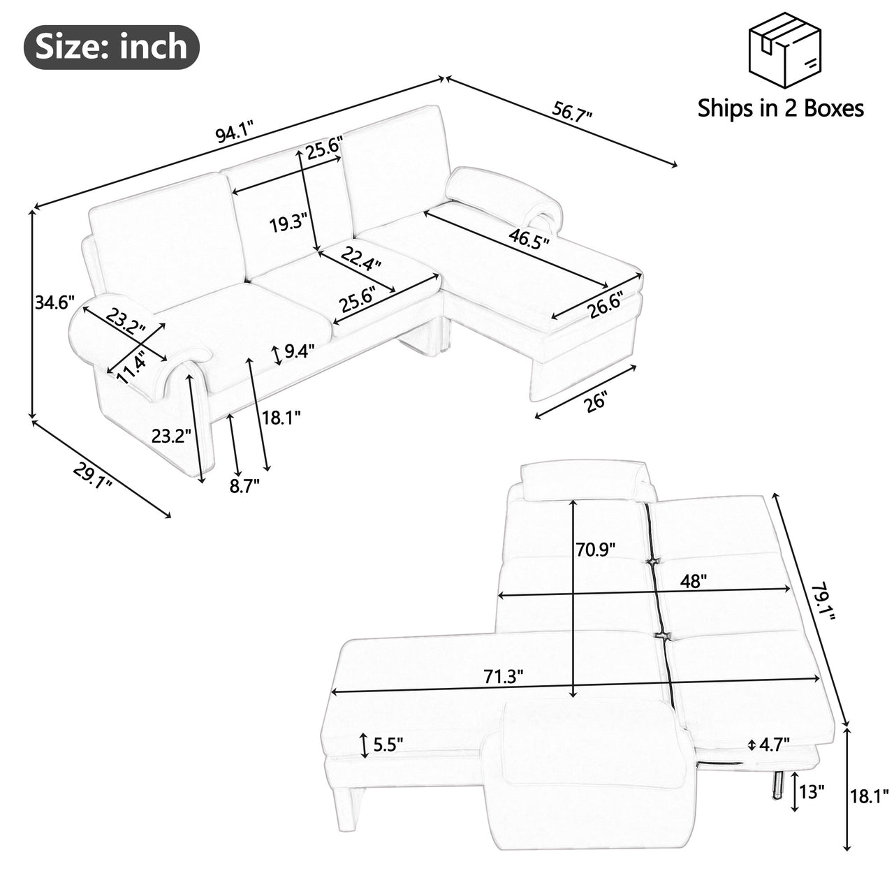 SYLOVAX 94" Convertible Sofa