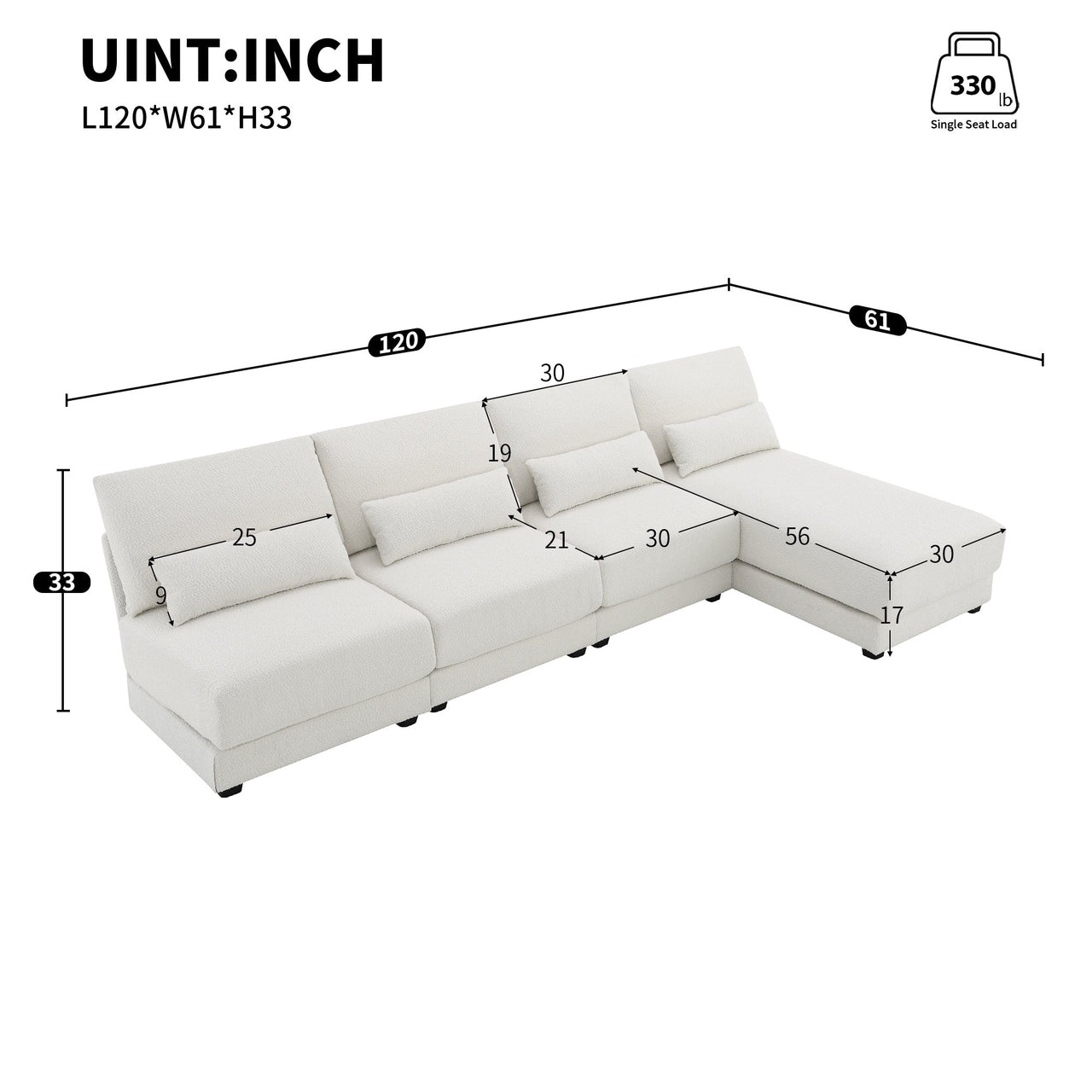 PAVEXA 120" Sectional Sofa