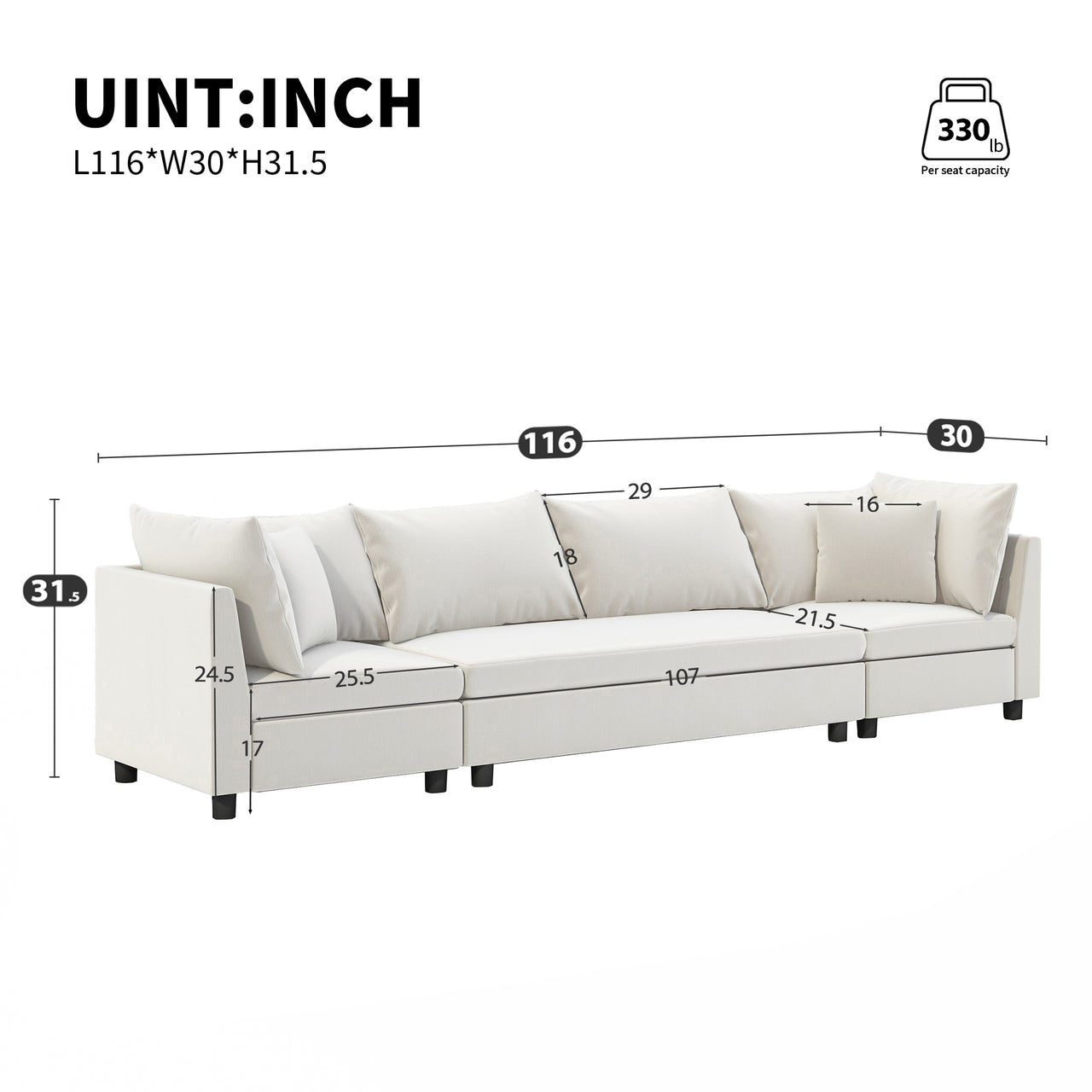 NIVYON 116'' Sectional Sofa