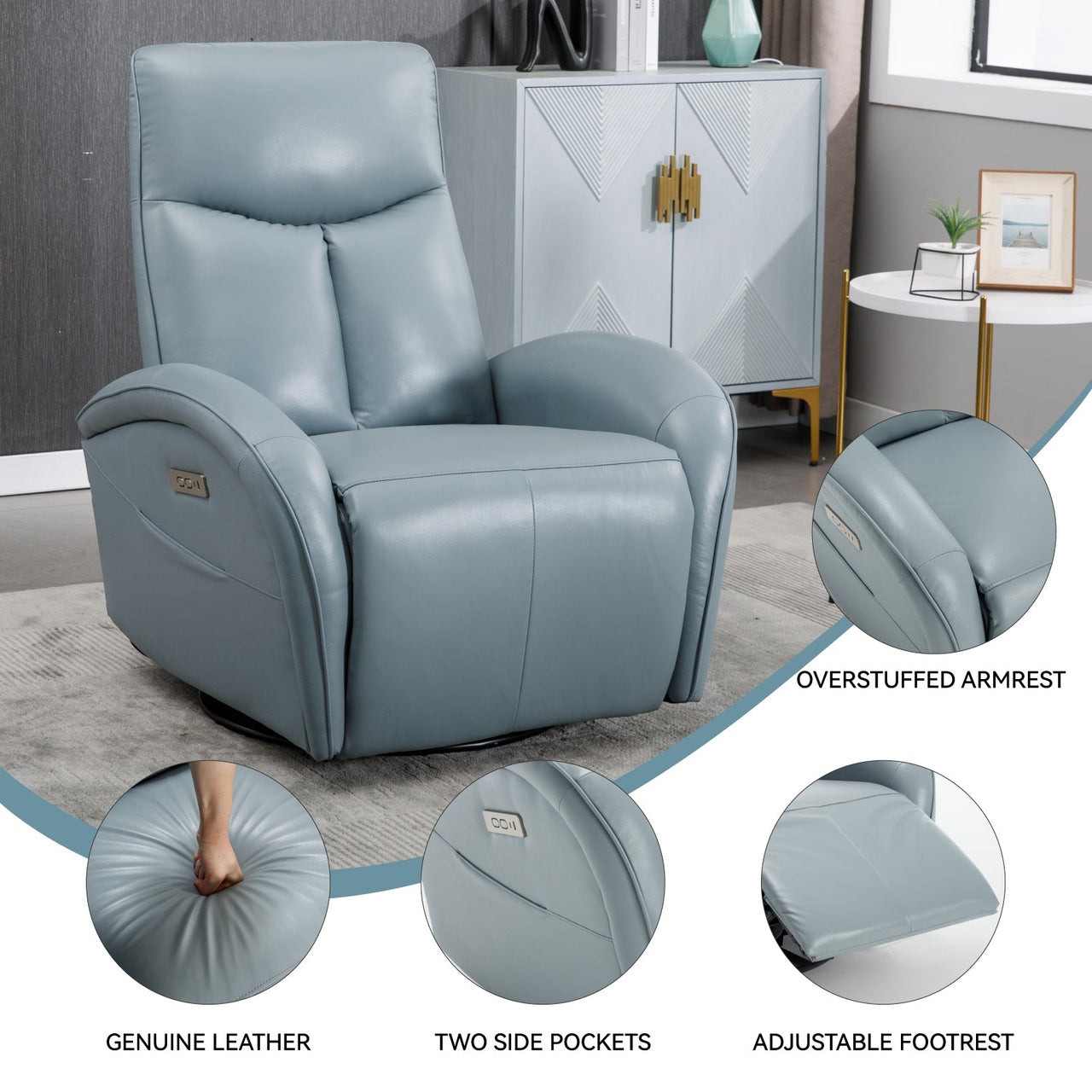 JORVEXIS 37" Swivel Rocking Recliner Chair