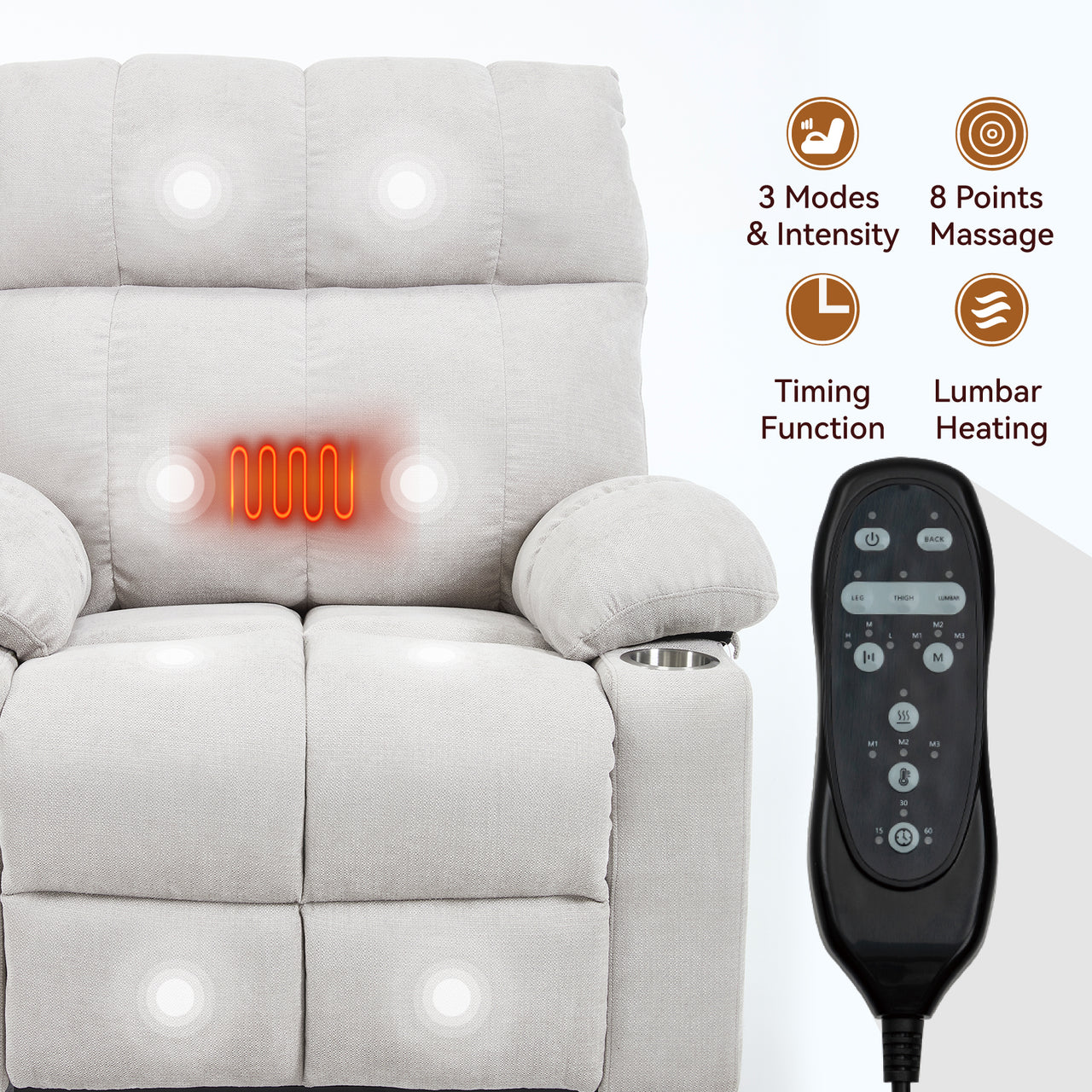 COZYLift 40" Recliner with Heat Massage - 8006