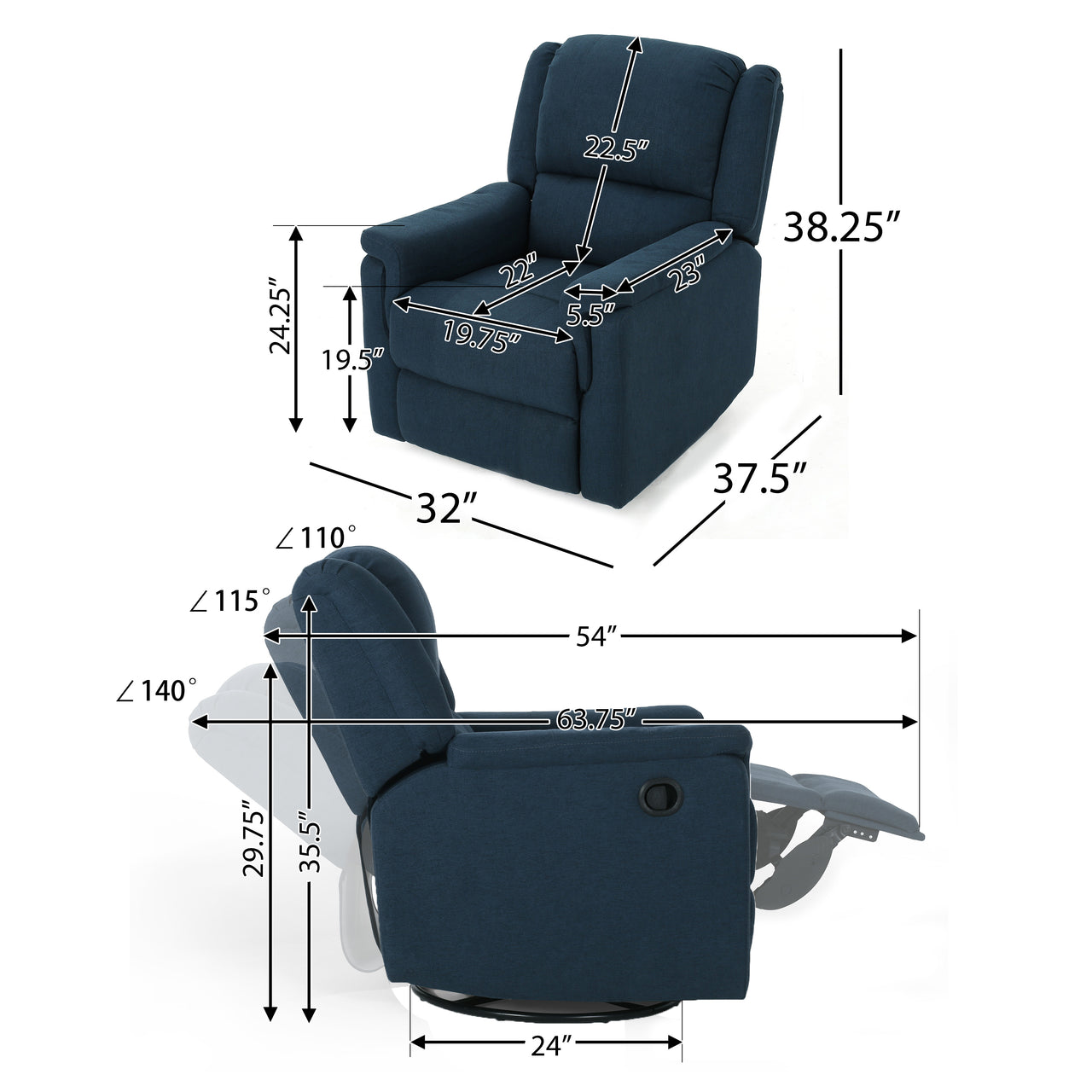 VELQUORIS 32" Swivel Recliner Chair