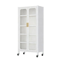 Thumbnail for 65'  Metal 6-Tier Storage Cabinet with Transparent Door, Adjustable Shelves & Wheels, for Kitchen Pantry Organization, White Metal